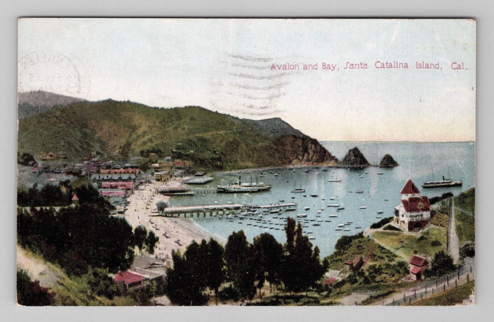 Postcard 1911 CA Avalon Bay Boats Dock Beach Santa Catalina Island California