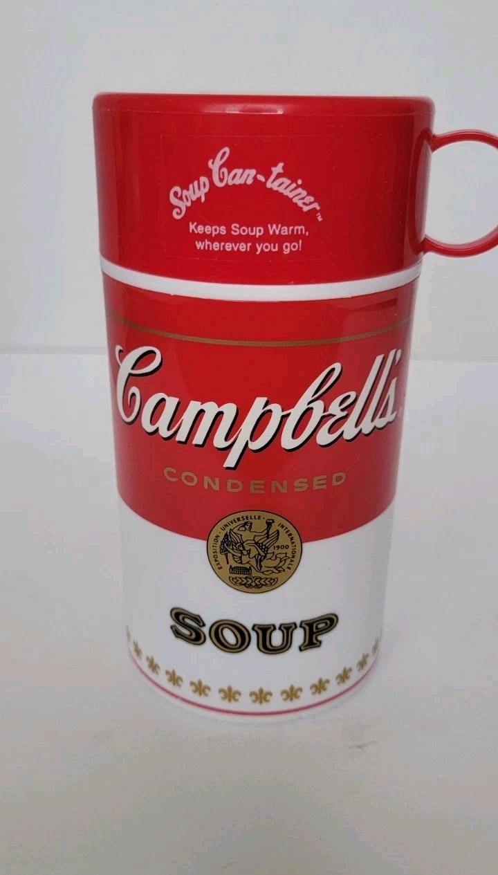 Vintage Campbell’s Soup Thermos Aladdin Sip-a-Mug Container Red & White Cup Lid
