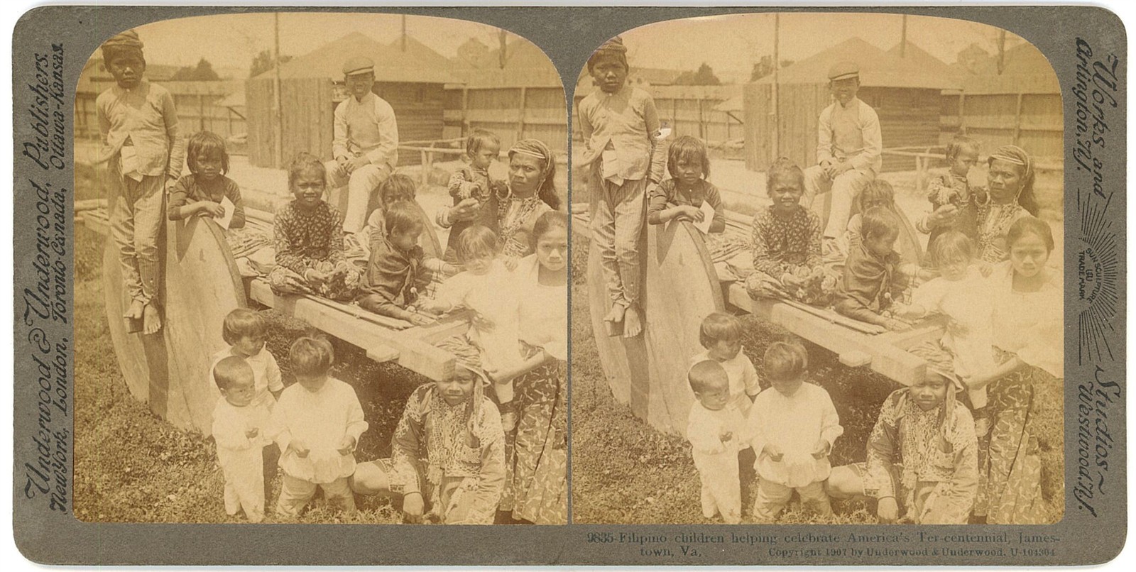 VIRGINIA STEREOVIEW - Jamestown - Filipino Children - Underwood c1907