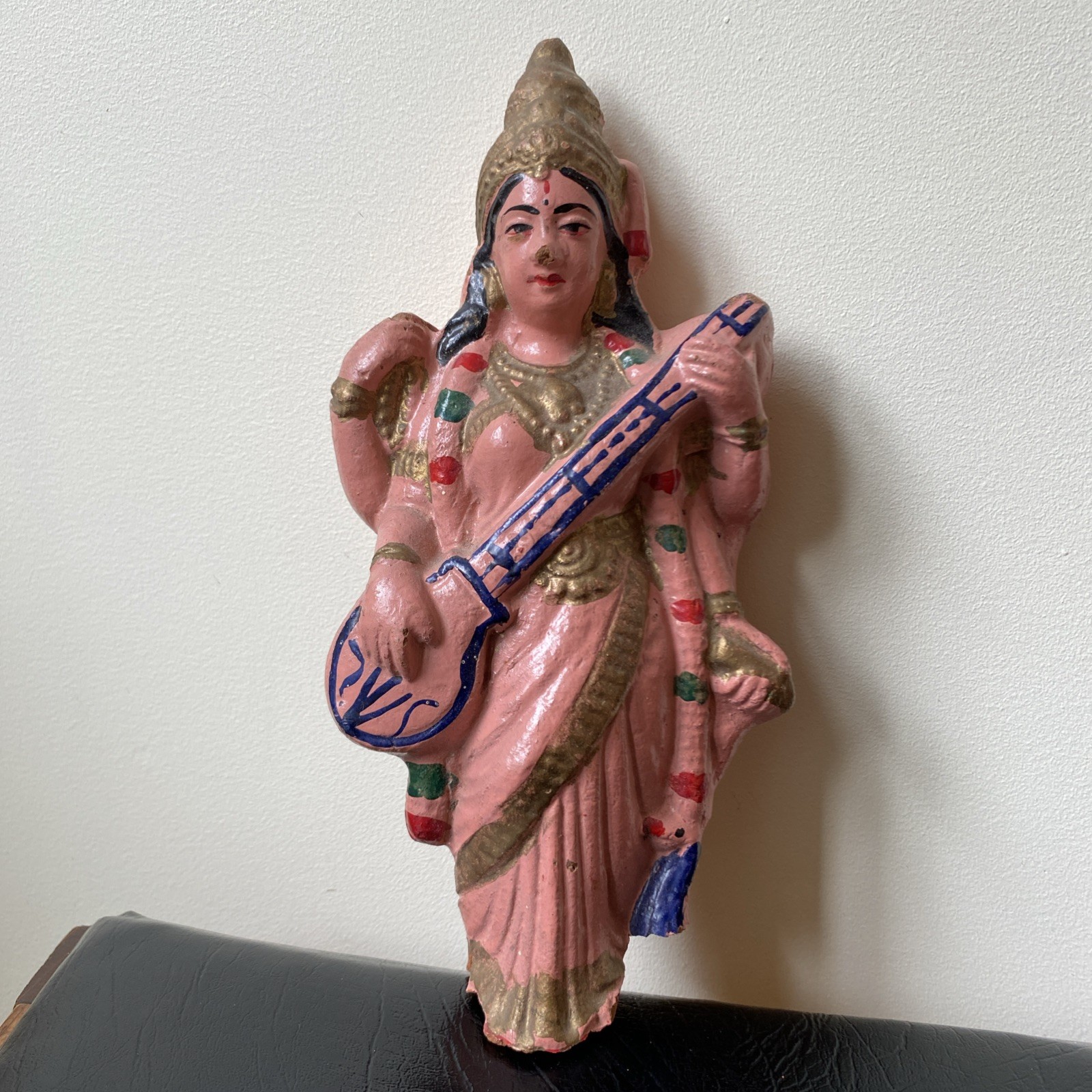 VTG Hindu Terracotta Statue Saraswati Indian Goddess Art Knowledge Music Broken