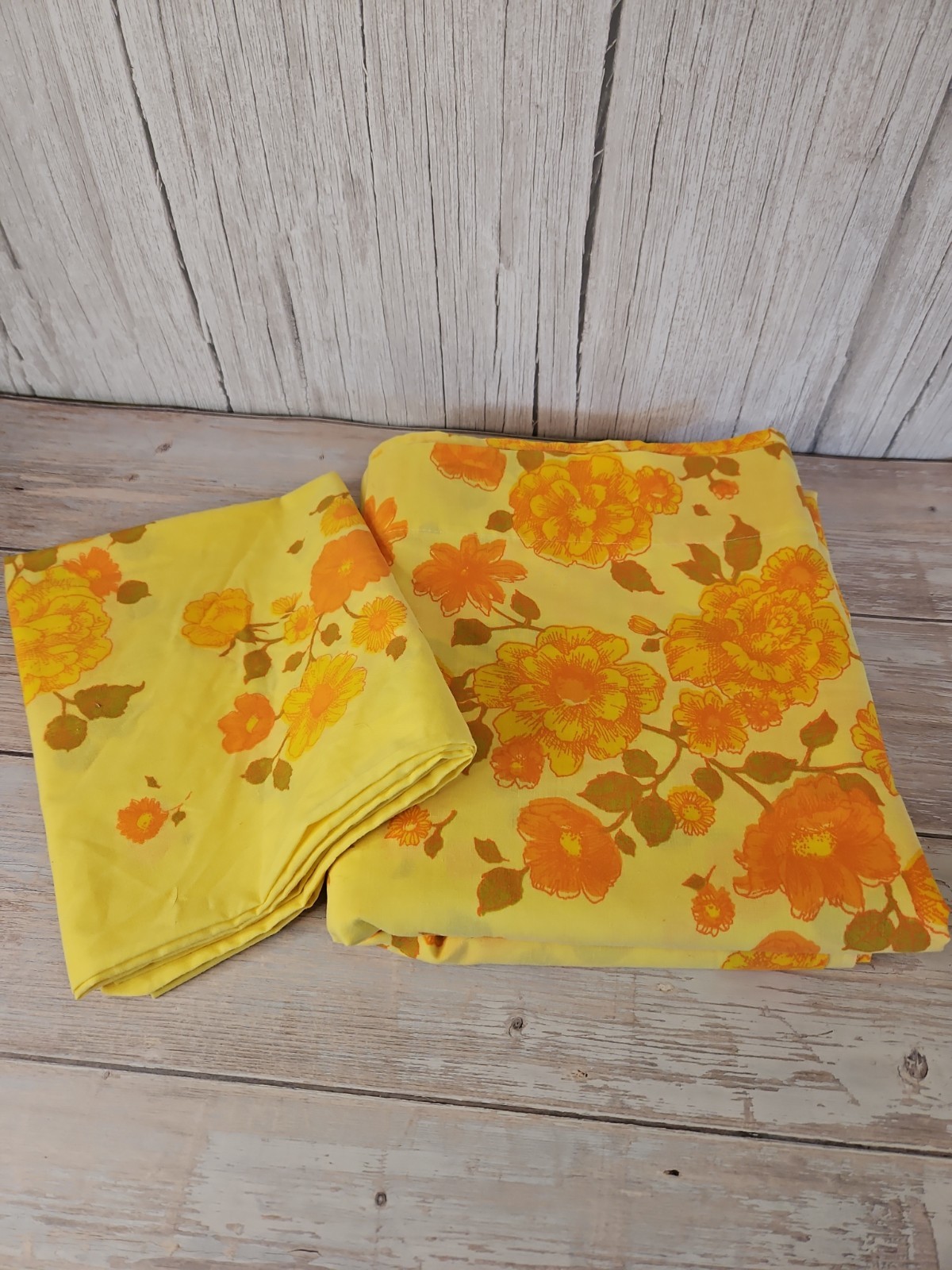 Vintage Montgomery Ward Yellow Floral Full Flat Sheet plus 1 Pillowcase, Muslin