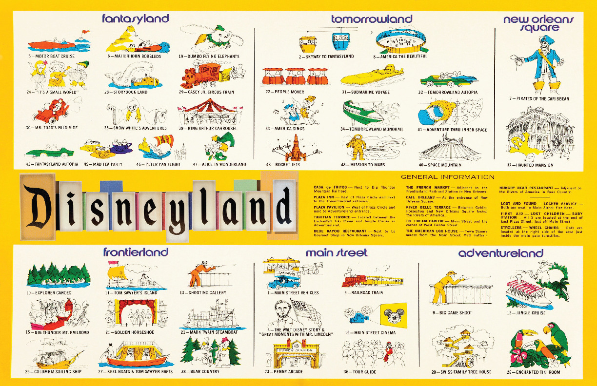 Disneyland Illustrated Attraction Vintage Poster Main Street Frontierland