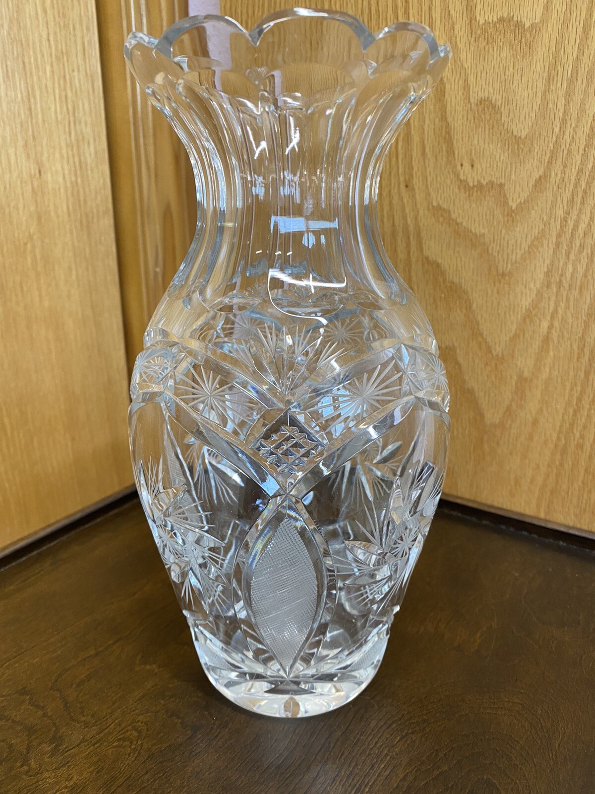 Vintage Crystal Vase ~ Etched / Pinwheel Vase ~ Clear Glass 10\