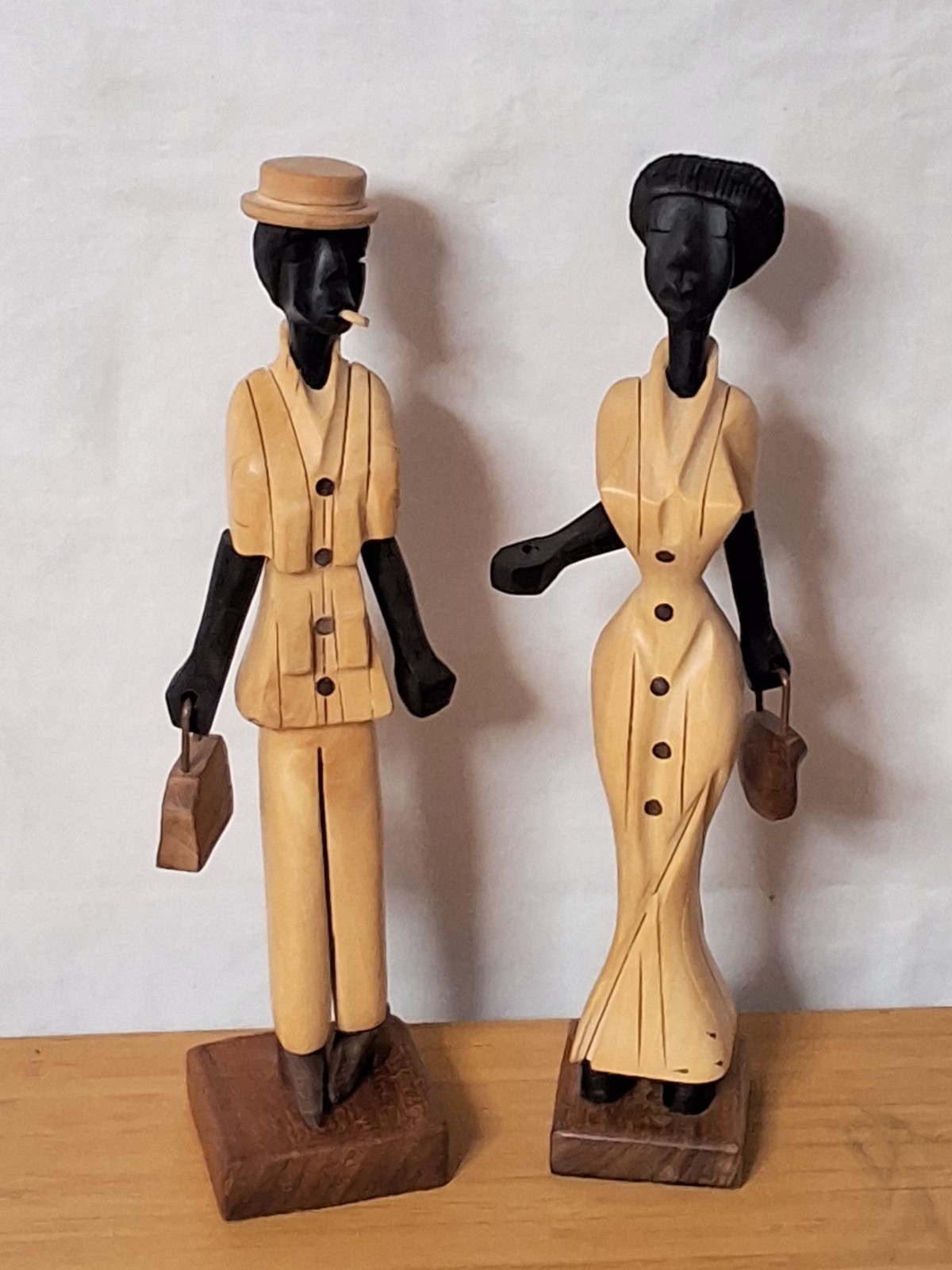 Vintage 1970s Cuban Handmade Wooden Women Figurines Lot Of 2