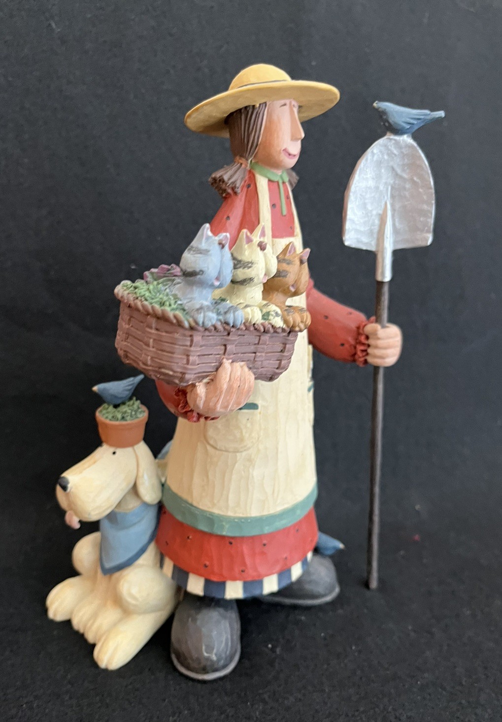 Williraye Studio Hand Painted Resin Woman Holding Kittens and a Dog Williraye Studio Hand Painted Resin Woman Holding Kittens and a Dog