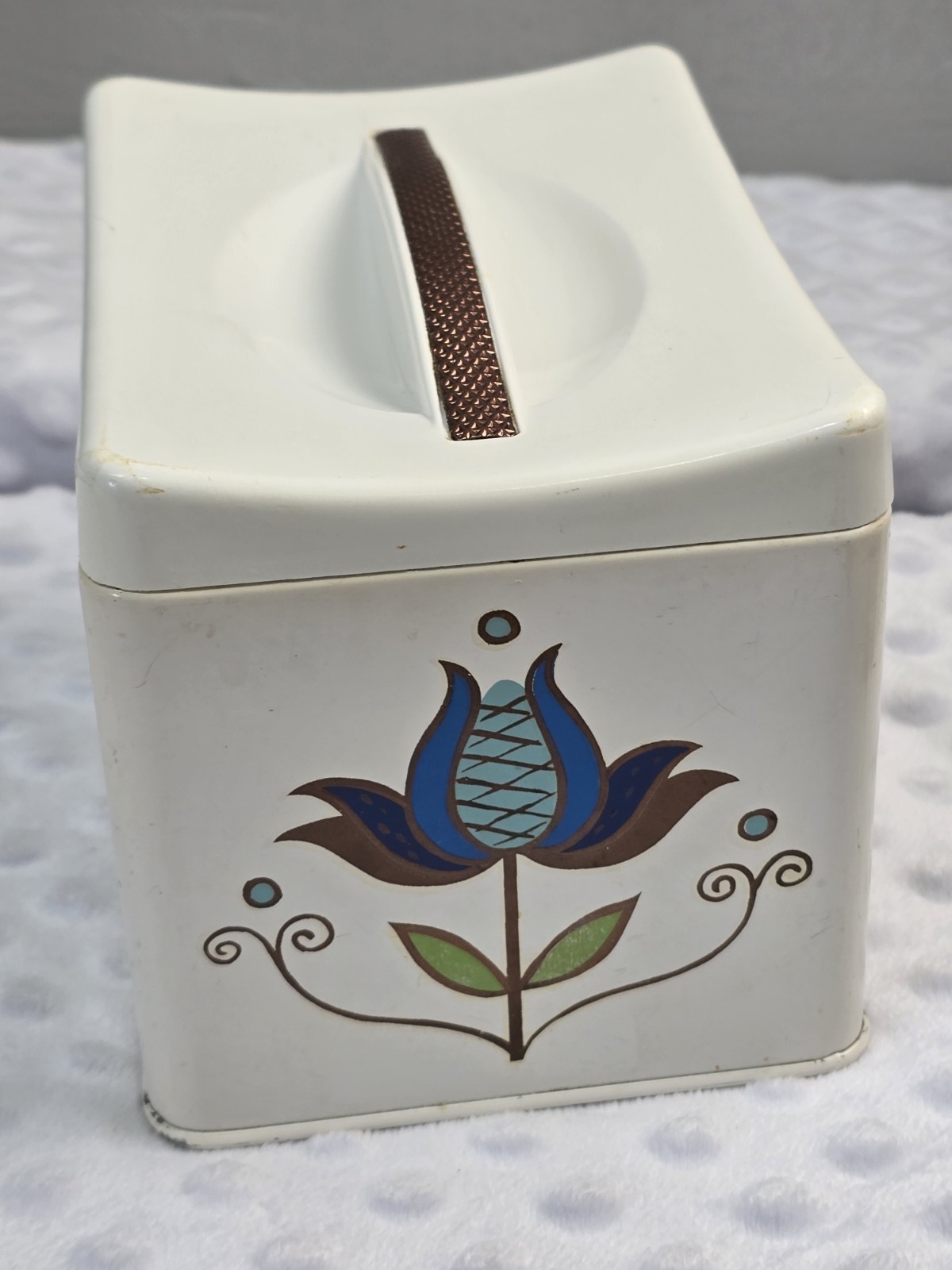 Vintage Ransburg Tin MCM Canister With Handle Hand Painted Tulip Replacement Box