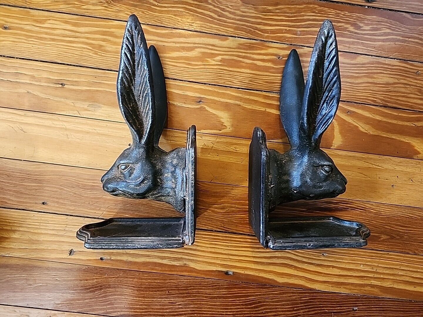 1970s Pair of Heavy Weighted Cast Iron Jack Rabbit Bookends