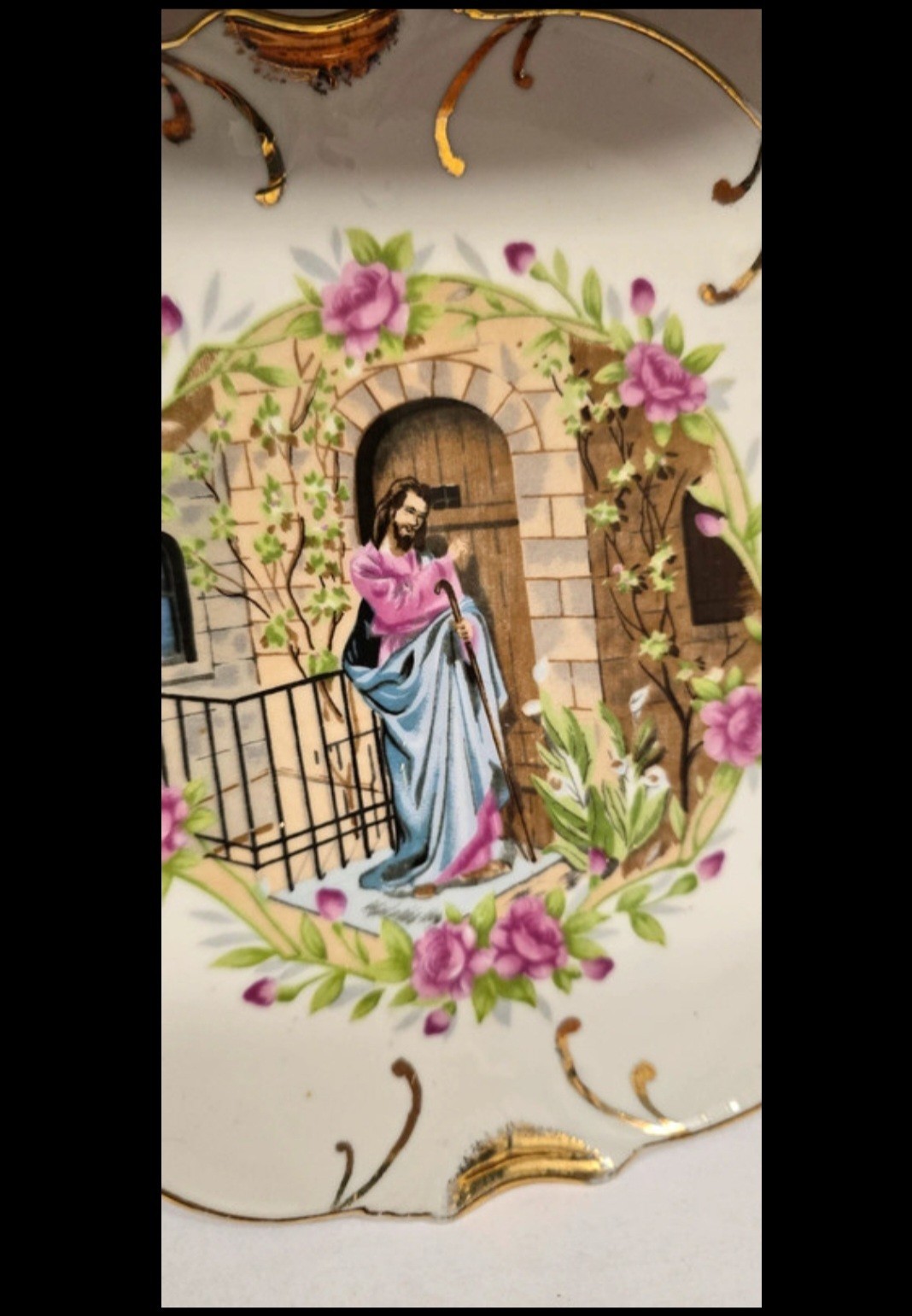 Vintage Hanging Wall Plate. 18k Gold Trimmed Jesus/shepherd Religious Spiritual 