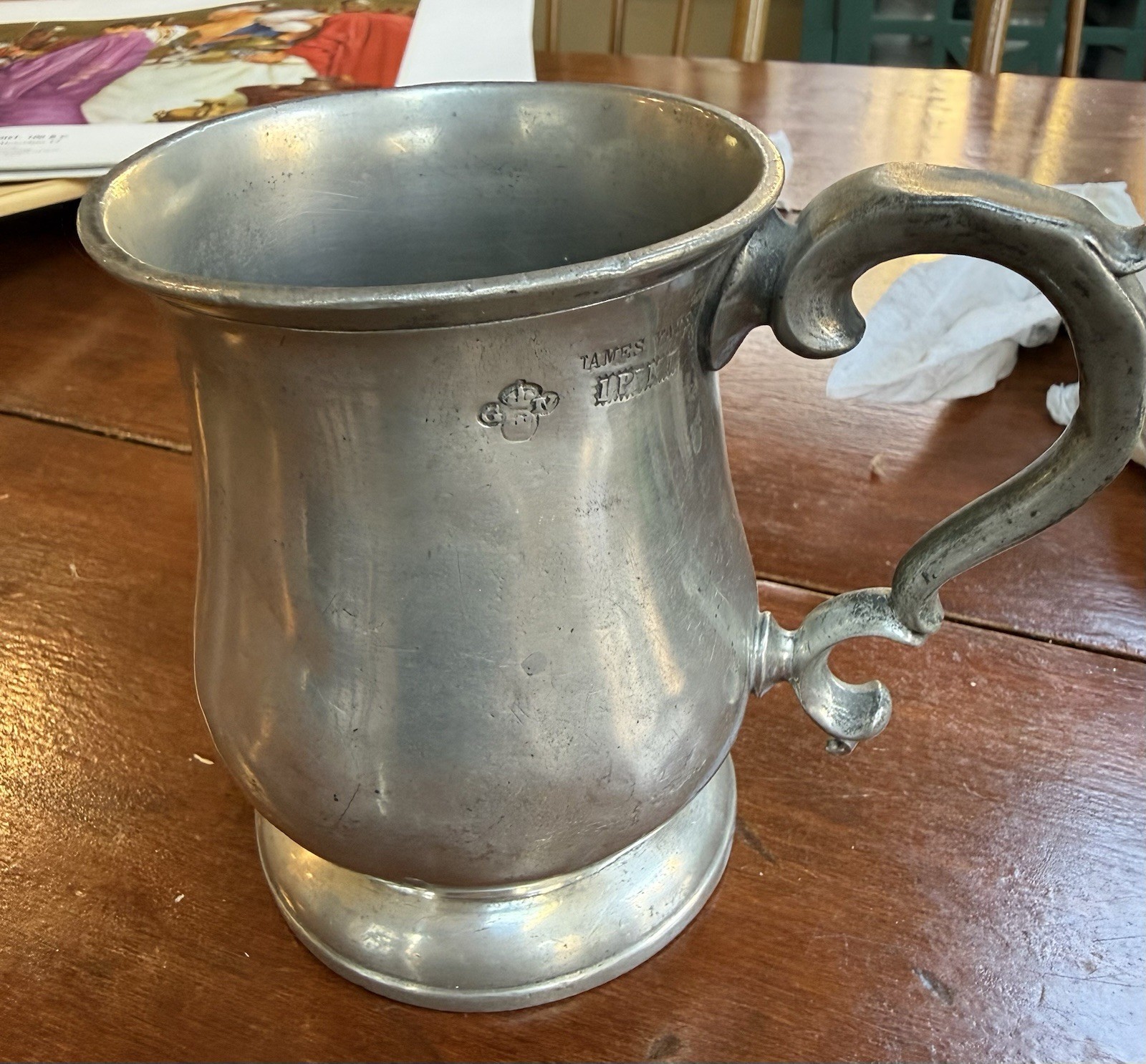 Antique James Yates 1 Pint  Pot Belly Pewter Tankard Mug Pitcher
