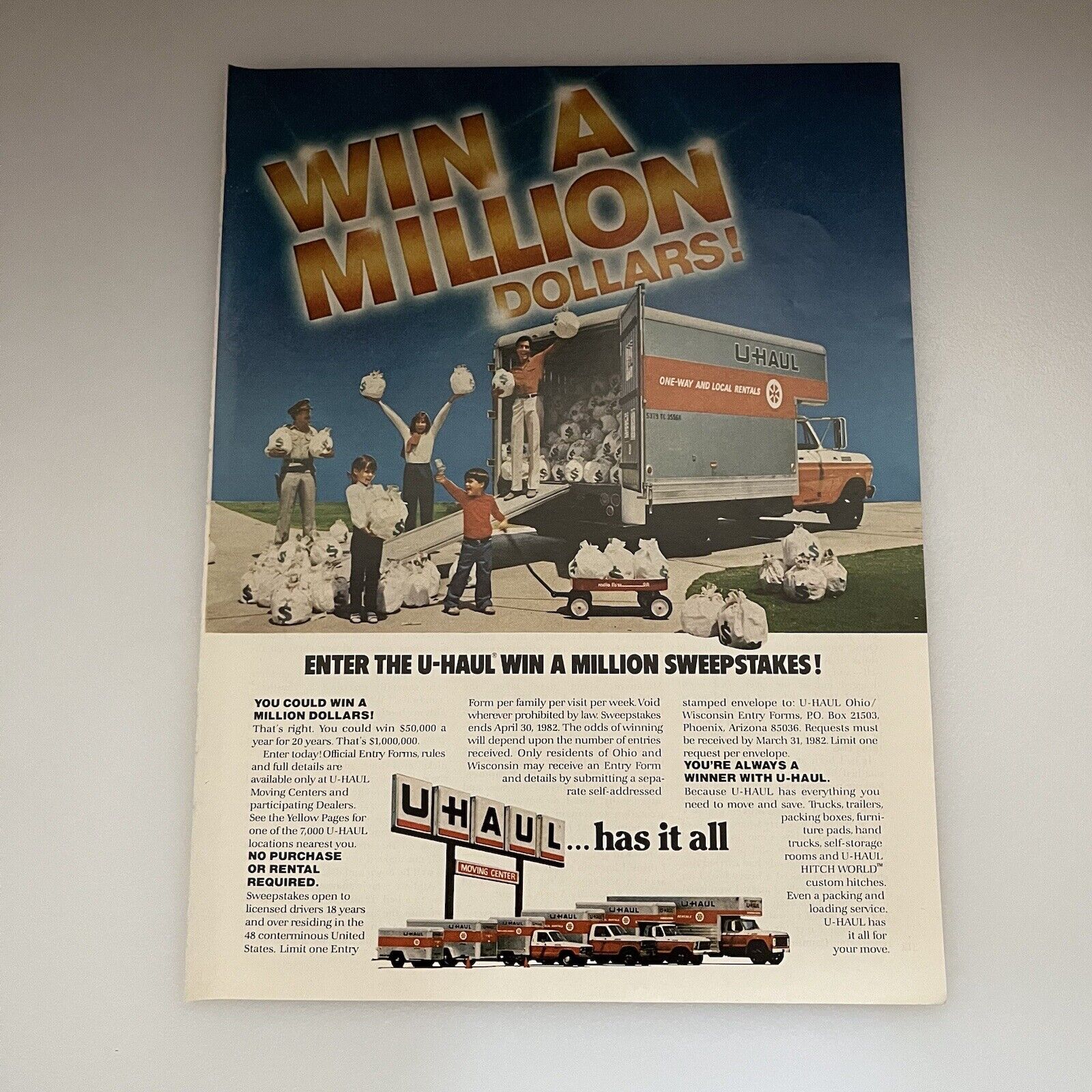 1981 U-Haul UHaul Print Ad Original Vintage Moving Has It All Win A Million $s