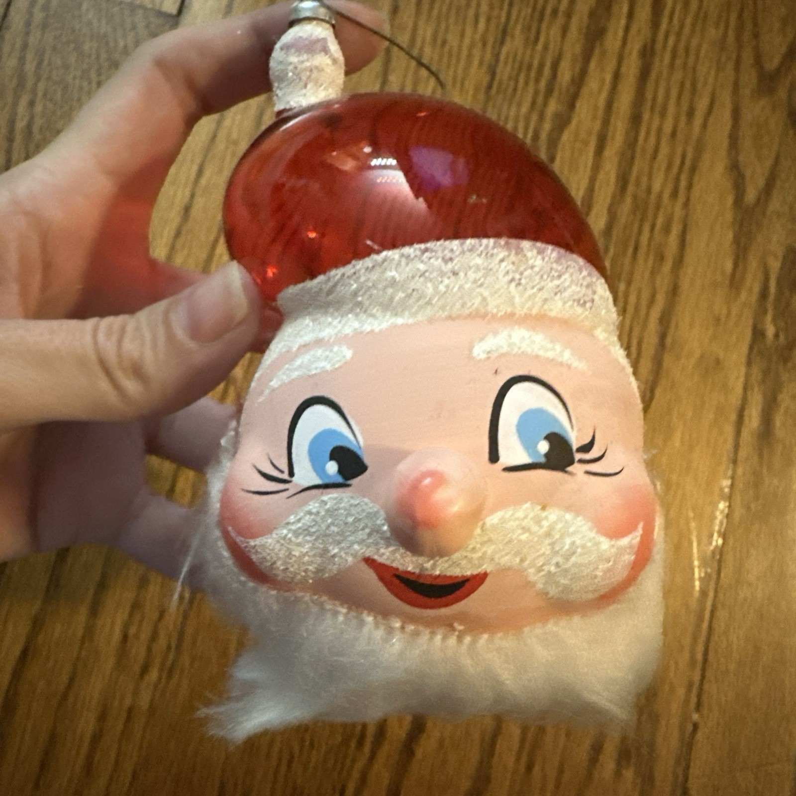 Vintage De Carlini Santa Face W/ Beard Christmas Glass Ornament 6