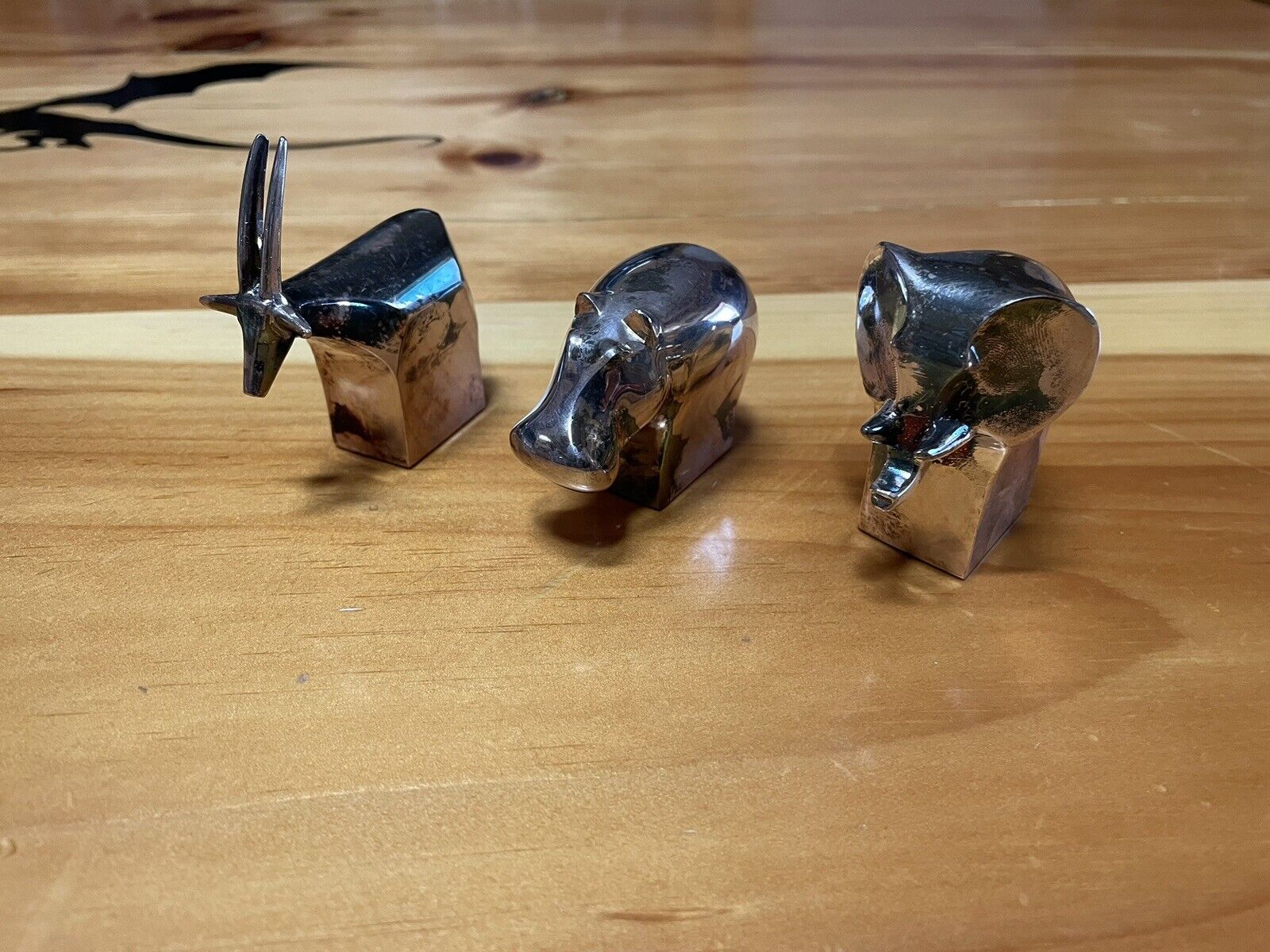 Vintage Dansk Silverplate Elephant, Hippo And Antelope Paperweights