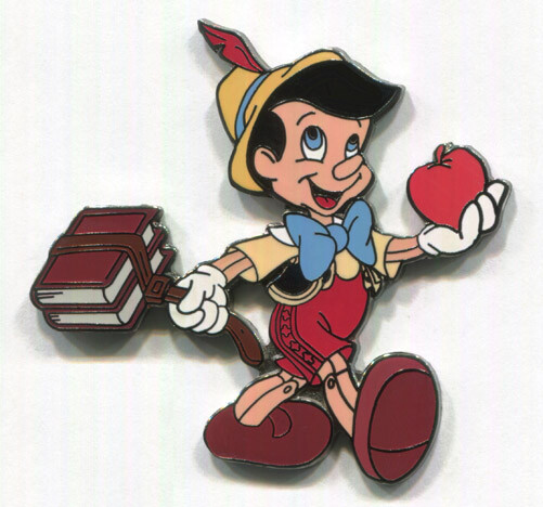 Disney Pin Pinocchio with Books & Apple First Day of School Disneyland Pin
