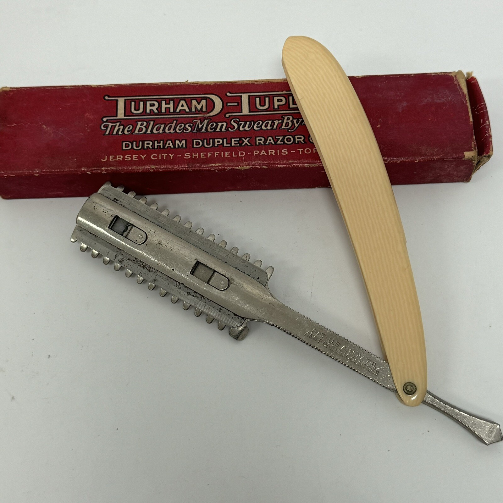 Vintage Durham Duplex Straight Razor Comb Blade for Hair Beard with Box