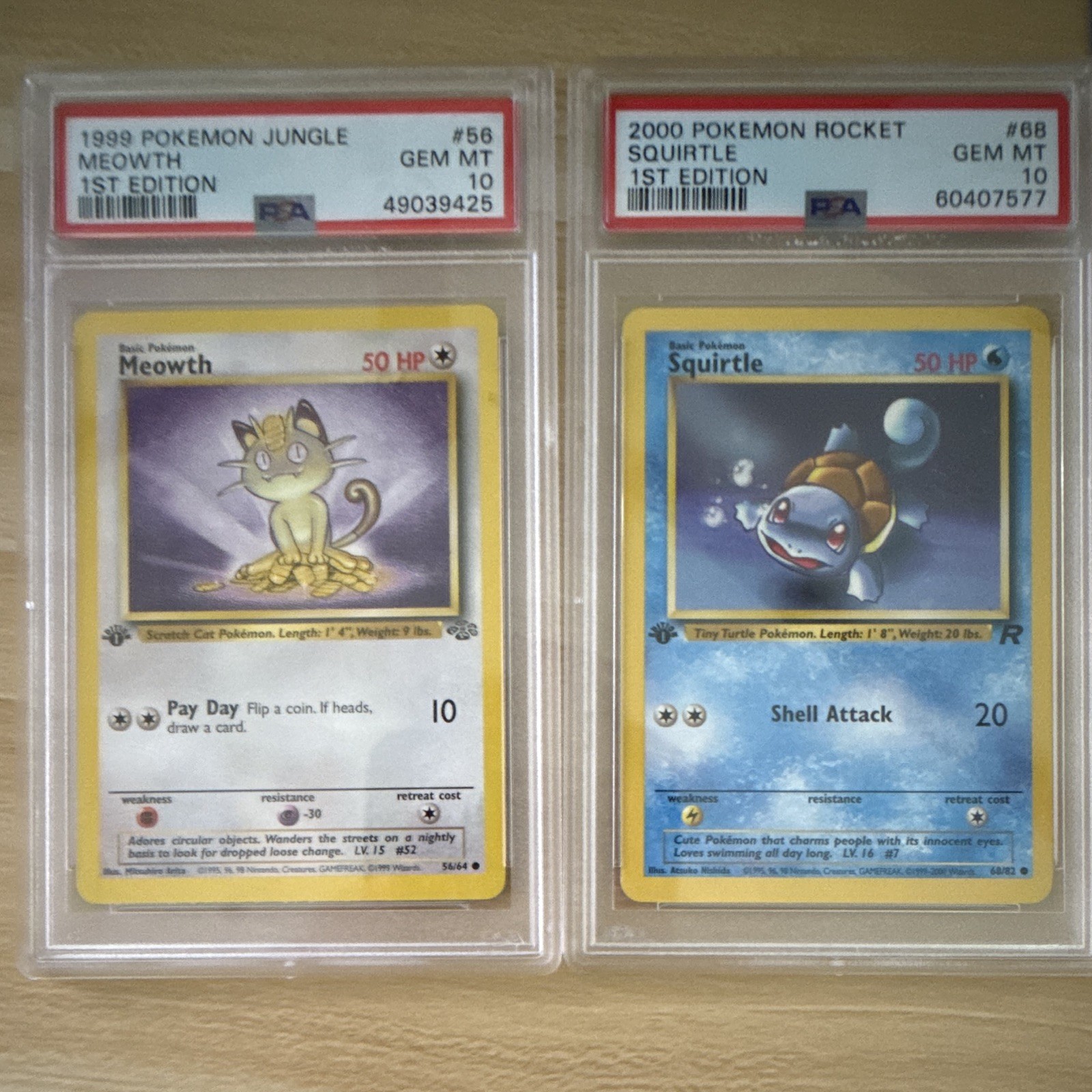 Pokémon 5 Card Lot PSA 10 1st Edition Meowth Squirtle PSA 9 Pikachu + Promo