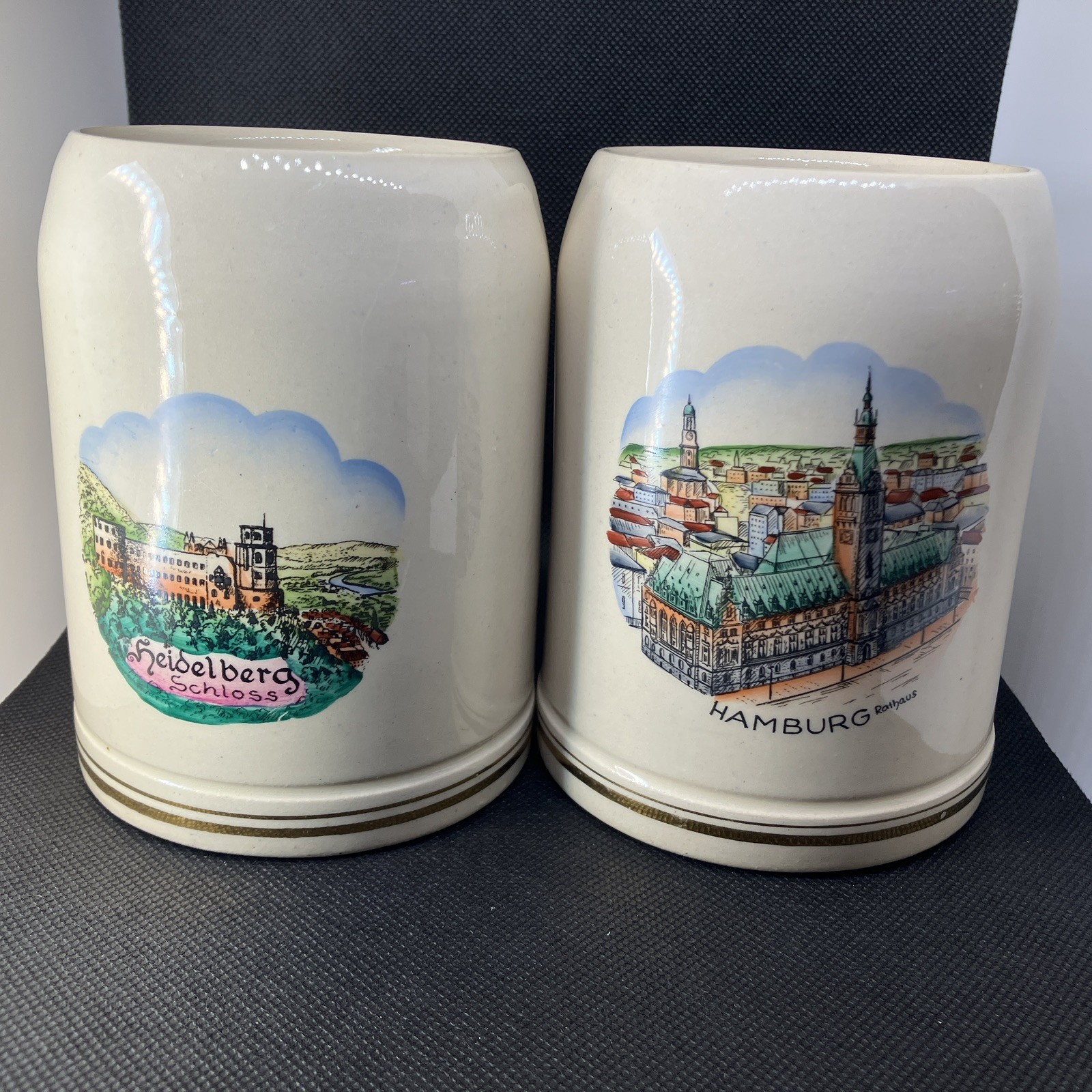Vtg Hamburg Rathaus & Heidelberg Schloss Beer Stein Mugs 0.5L Western Germany
