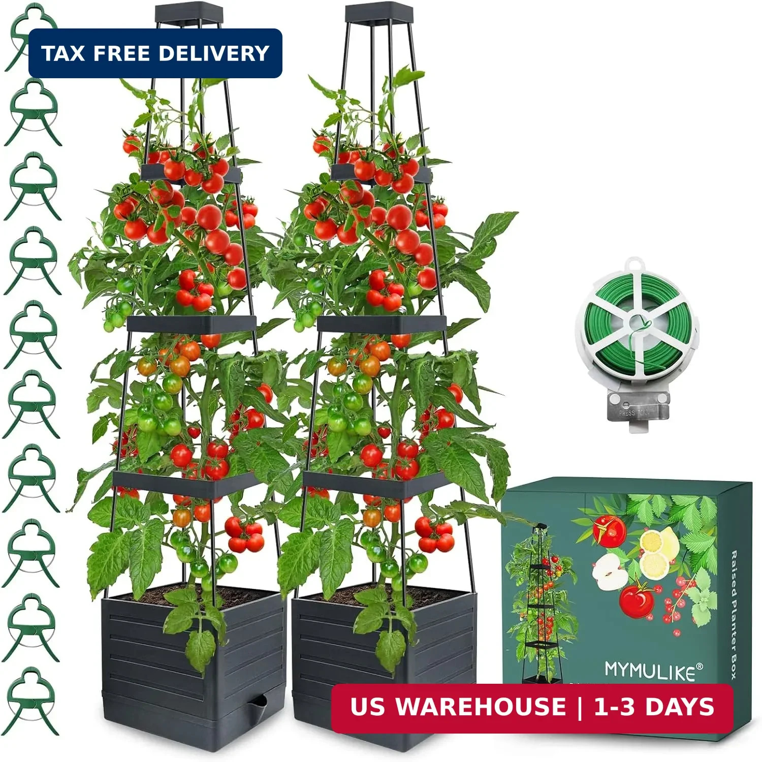 2 Pack Raised Garden Bed Planter Box with Trellis, 58” Tomato Cage Planter Raise