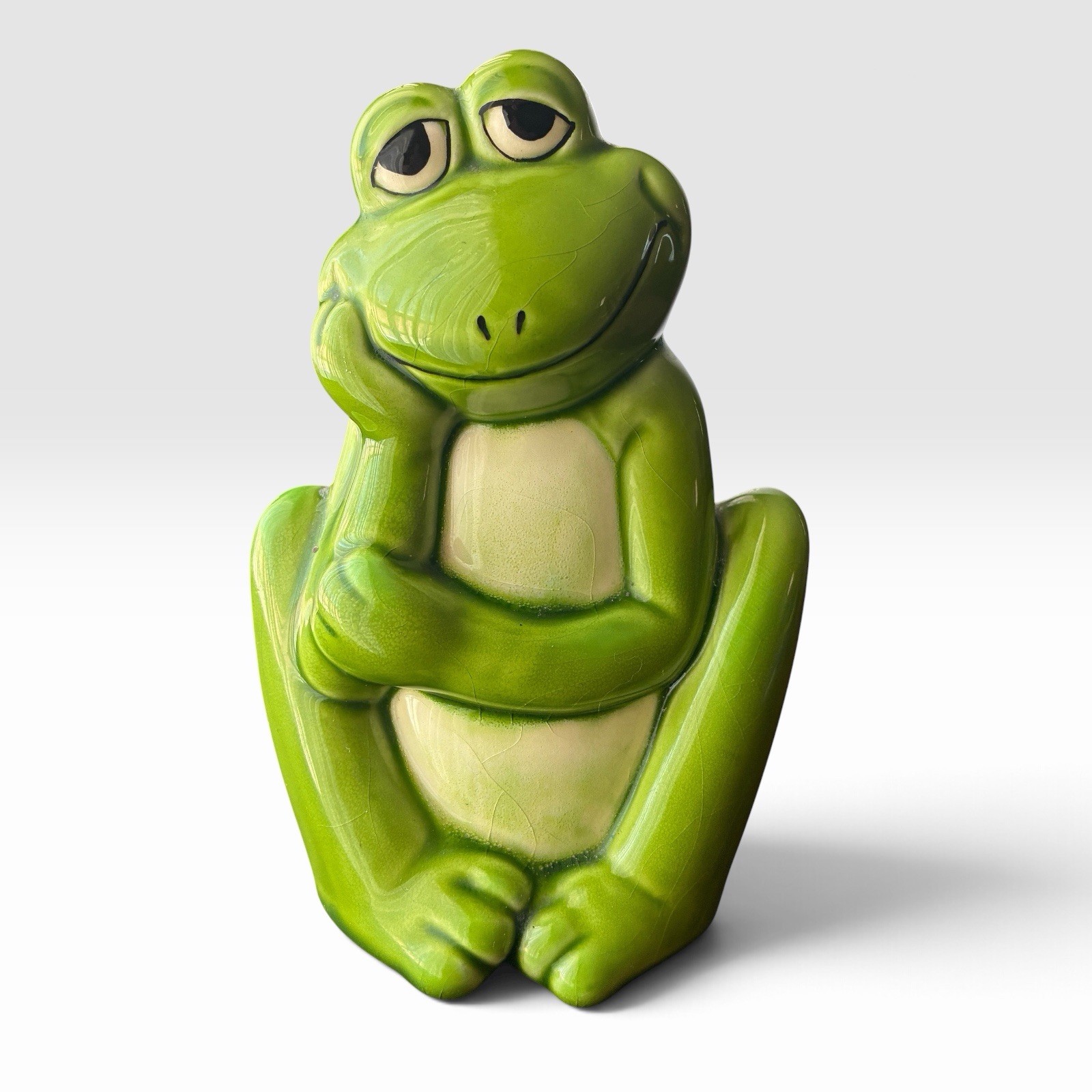 Vintage Norcrest Frog Piggy Bank Ceramic Green Anthropomorphic 5.75”