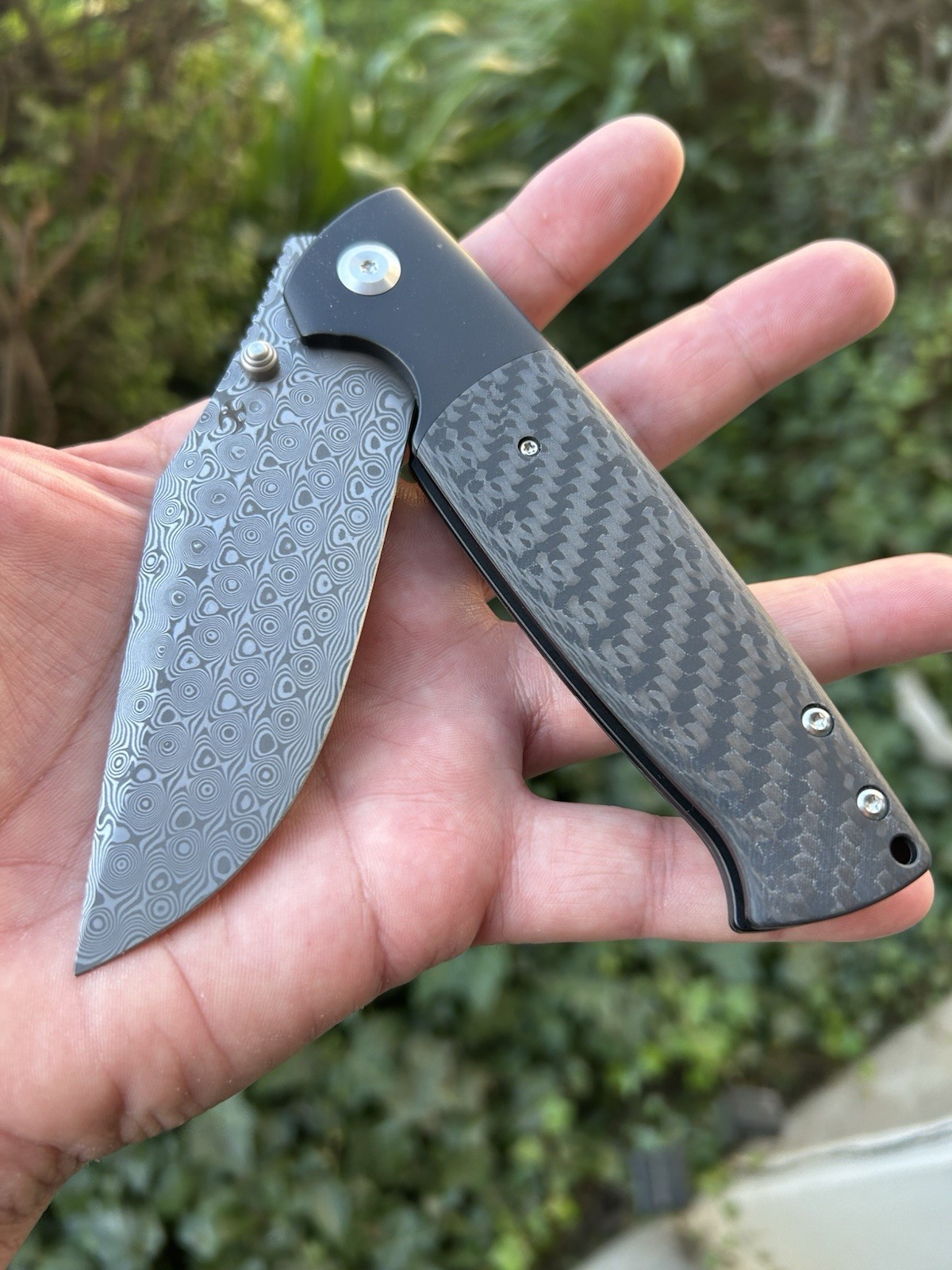Kansept CF Shikari Damascus Titanium Framelock Carbon Fiber Brand New Knife