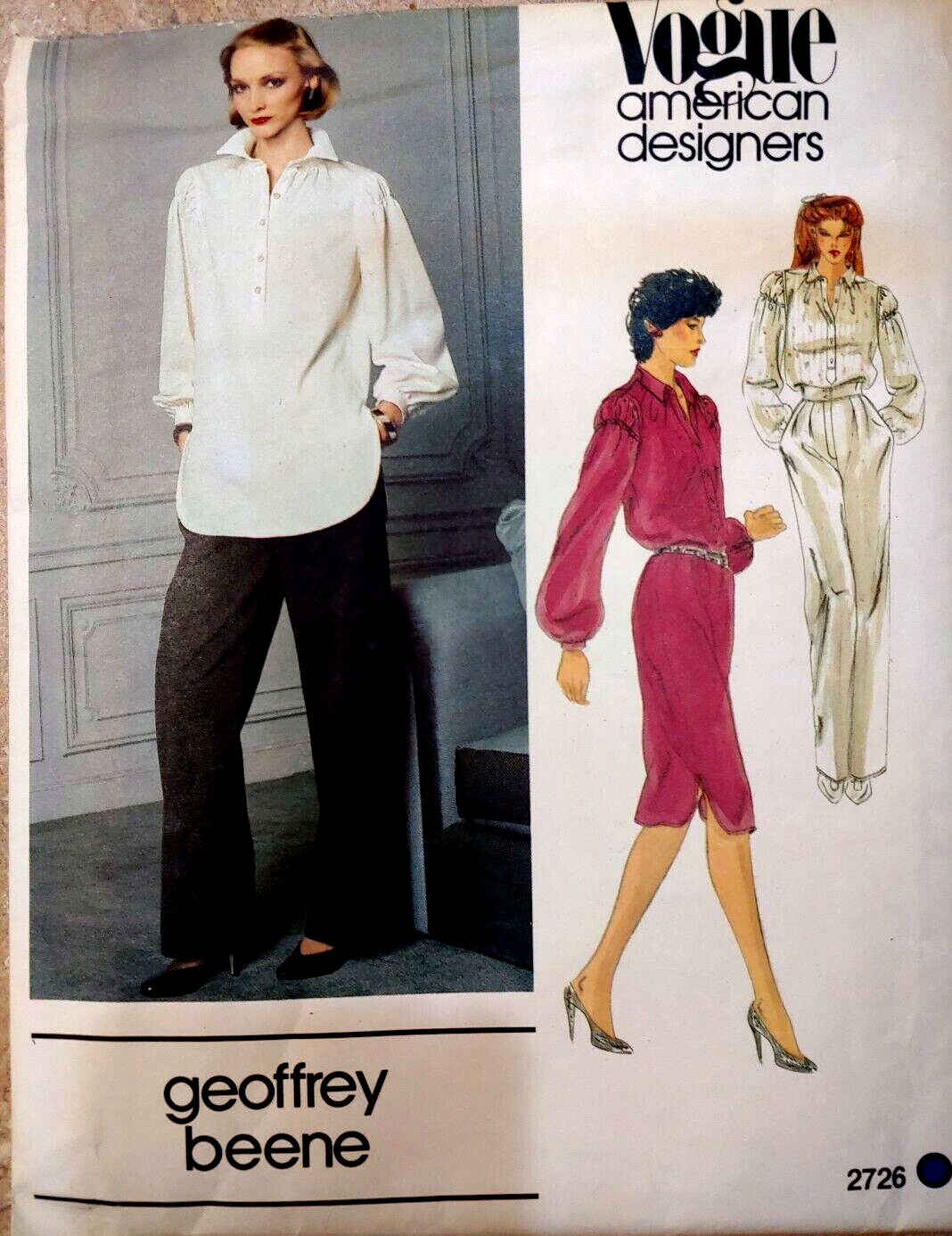 NEW Vogue 2726 1980\'s GEOFFREY BEENE Shirtwaist Dress, Top, Pants; Sz 14 bust 36