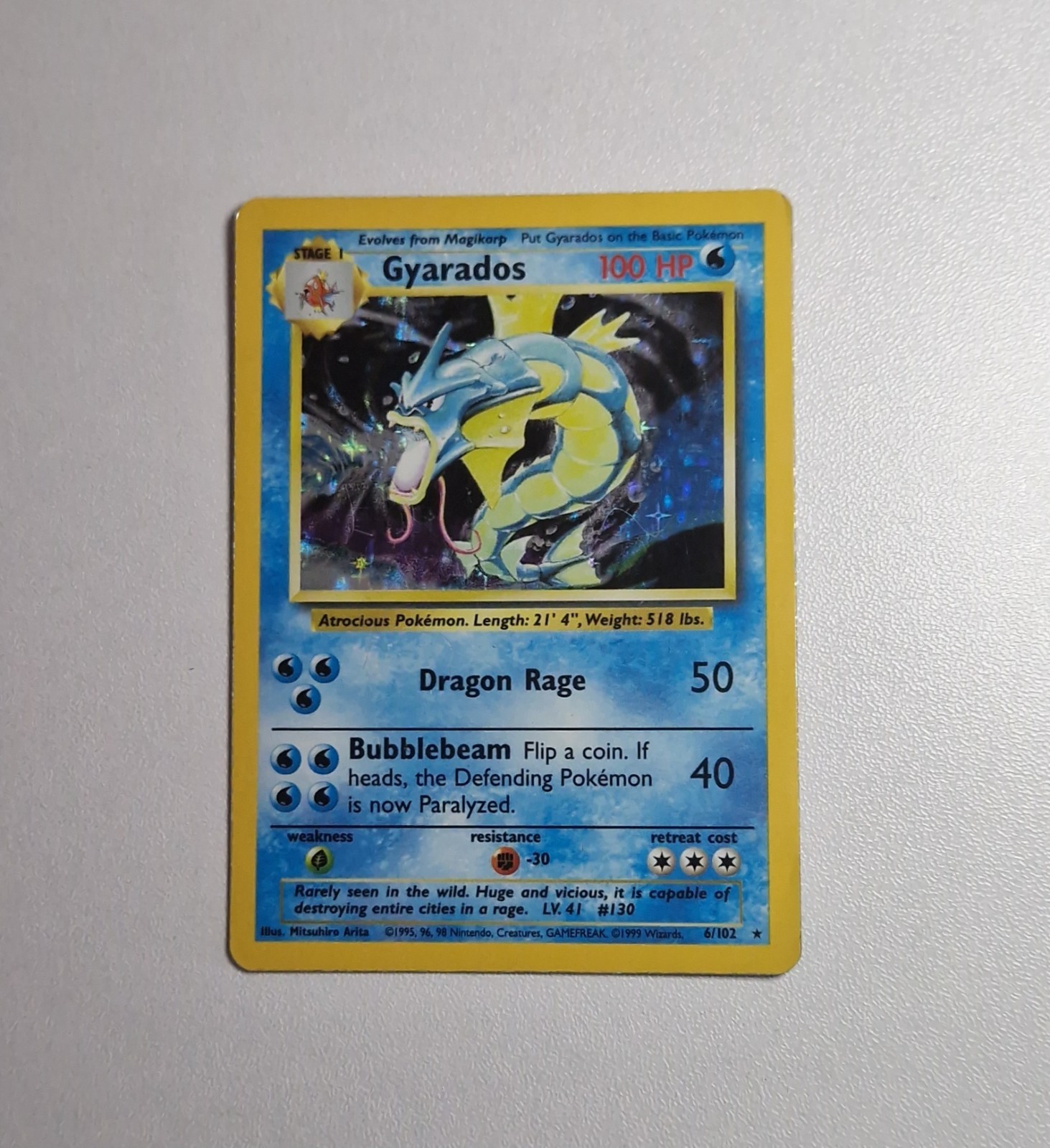 LP Pokémon Gyarados Holo Card 6/102 Base Set, Unlimited Rare, Vintage 1999