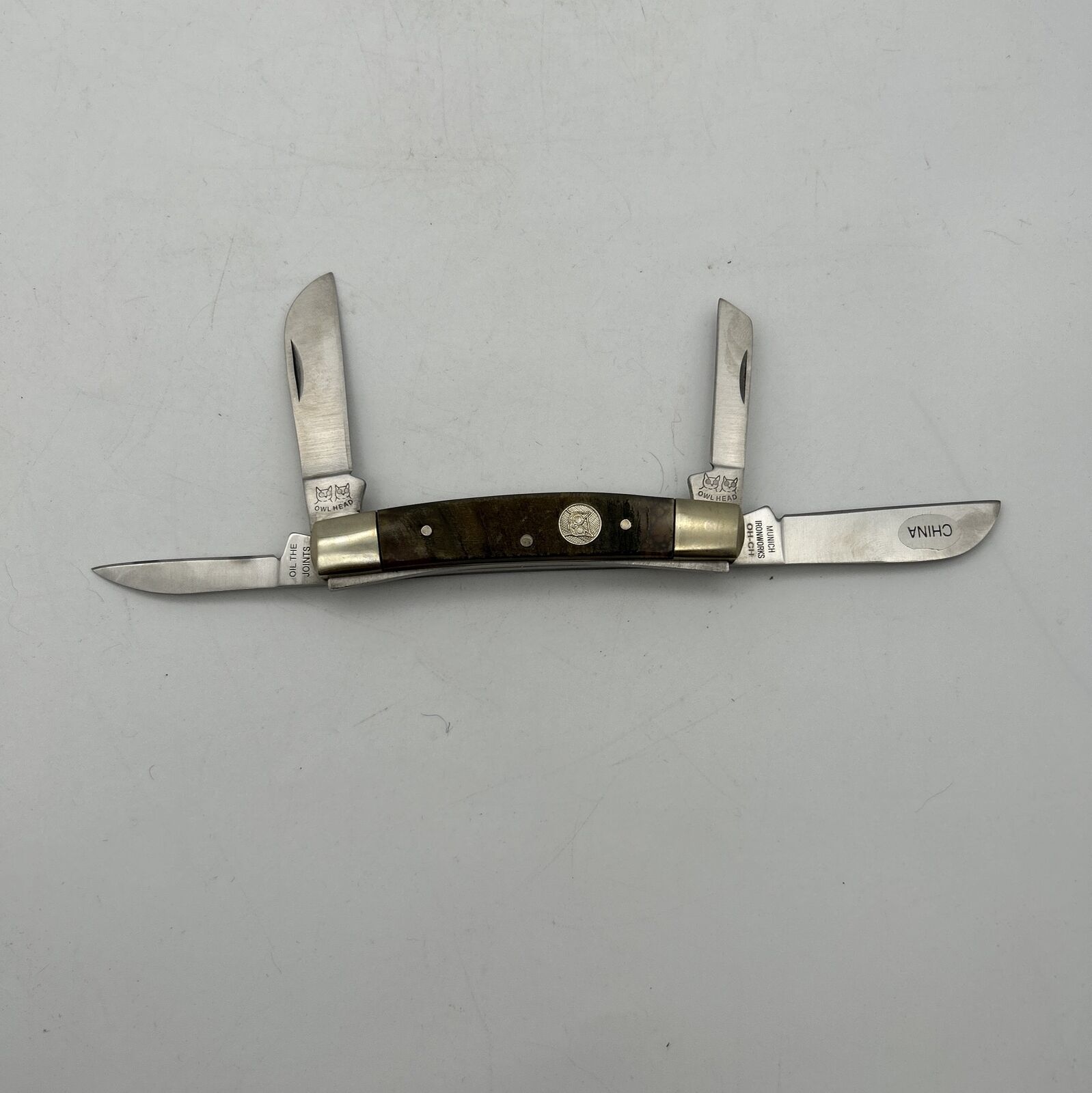 Owl Head Munich Ironworks 4 Blade Wood Handle Pocket Folding Knife
