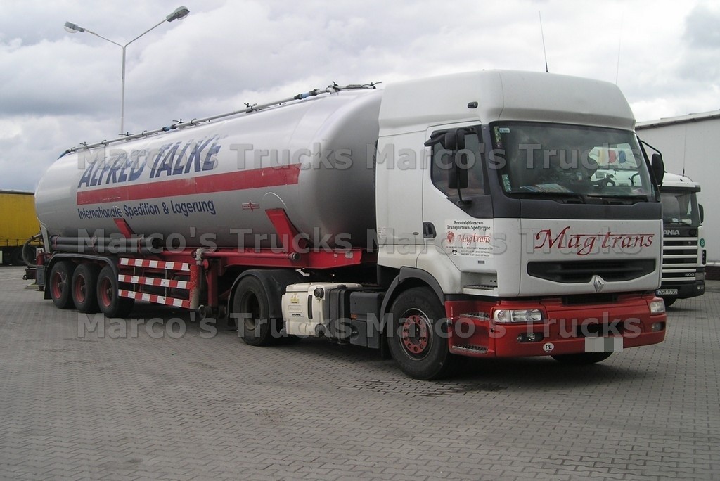 Truck photo Renault Premium Tanker semitrailer Poland white Magtrans ALFR #c6fj
