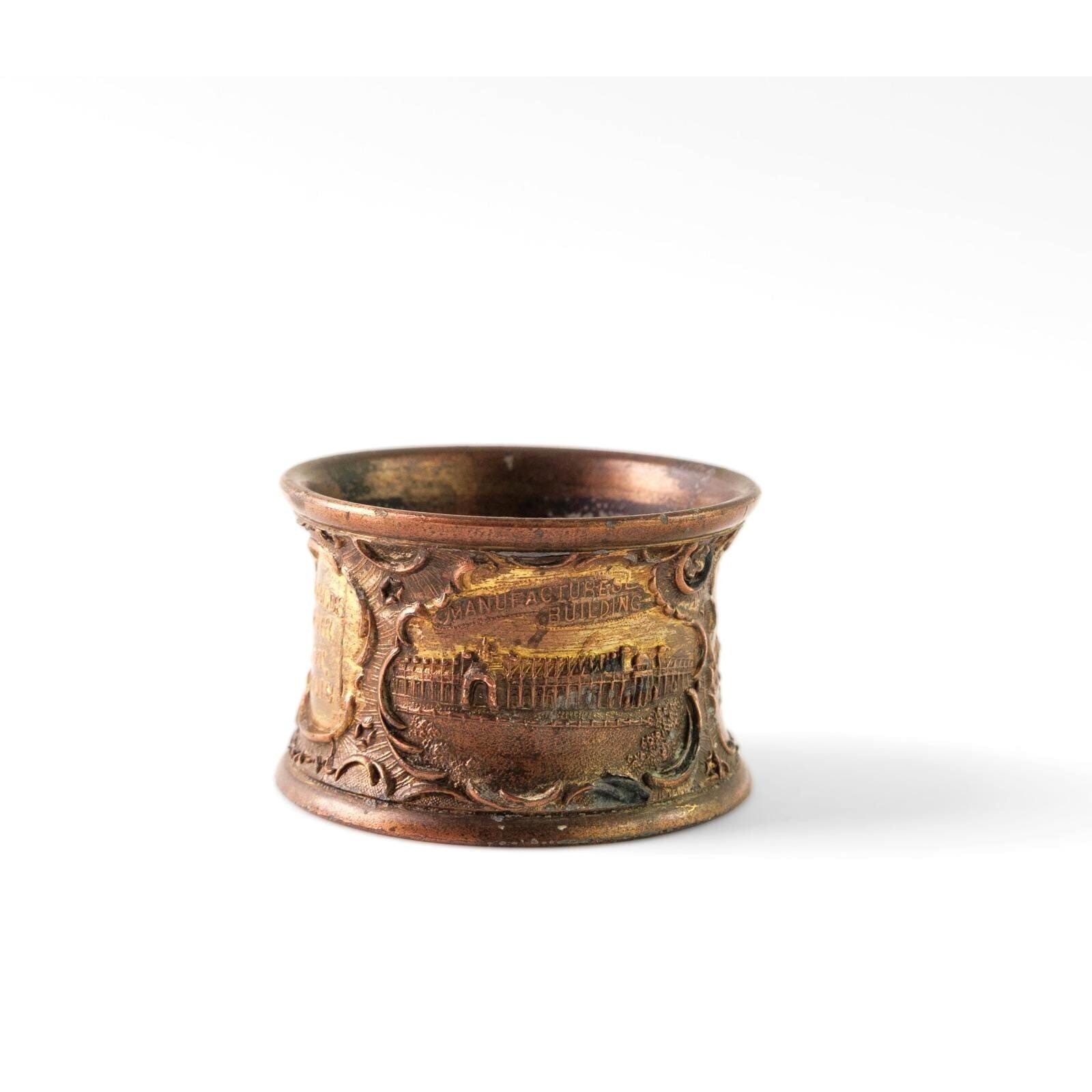 Antique 1904 St.Louis World\'s Fair Souvenir Napkin Holder Copper Plated Metal