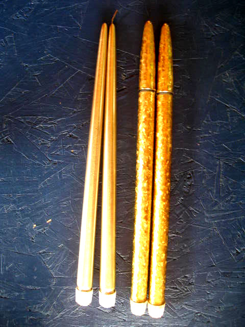 2 PR MCM Gold Metal Butane Burning Taper Candles Christmas 15\