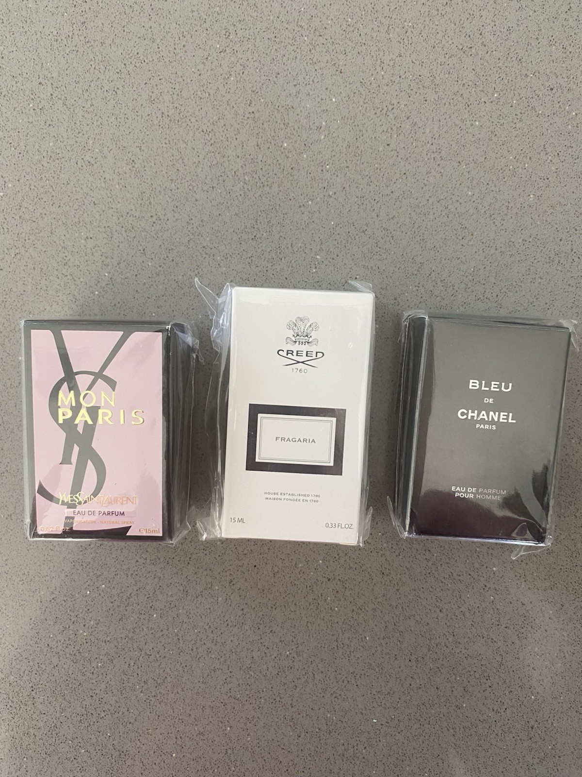 3pc Mixed Brands Perfume Miniatures Boxed YSL Mon Paris Bleu de Chanel Creed