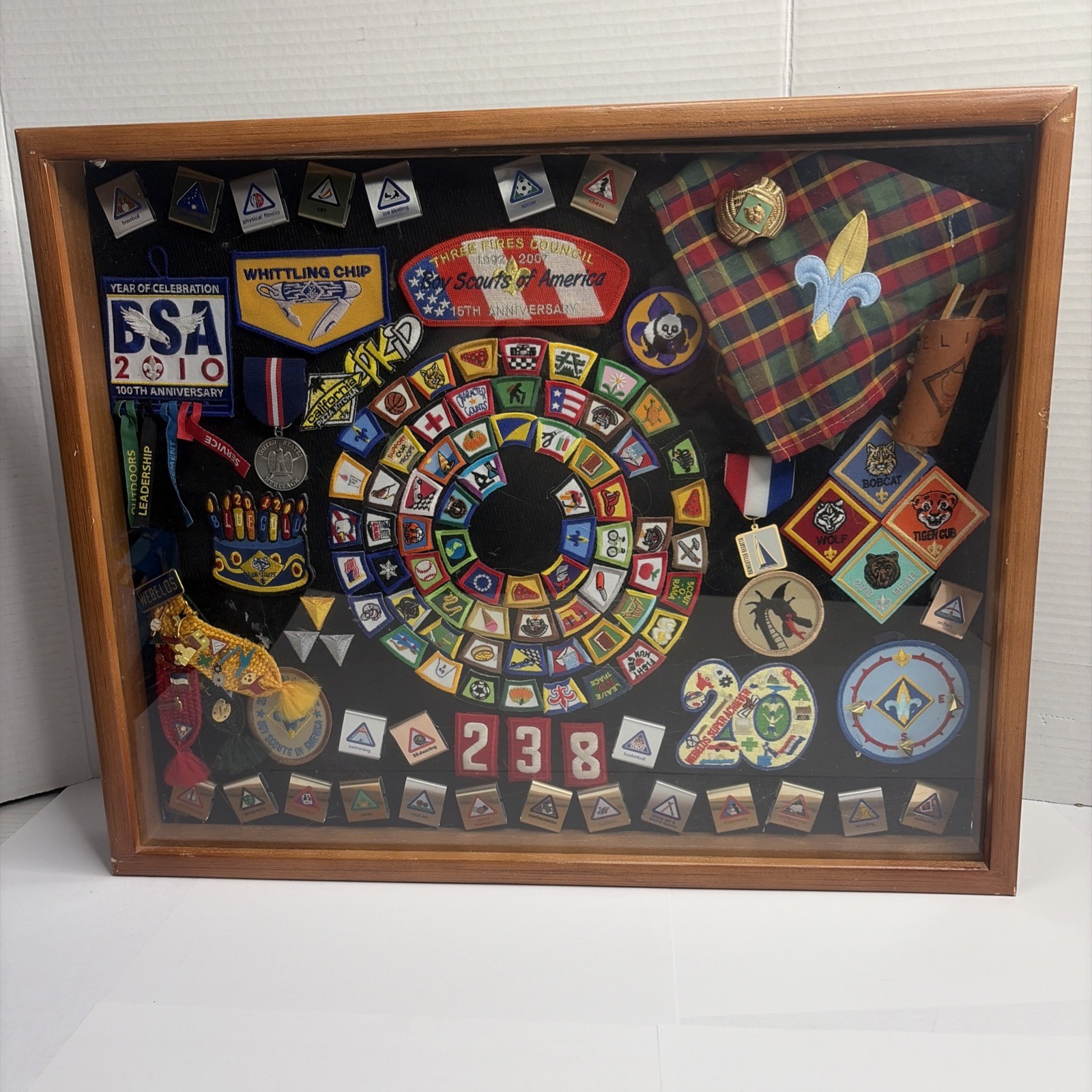 VTG 80s/90s Cub Scouts Shadow Box, Three Fires Council, Troop 238, Spiral Patch