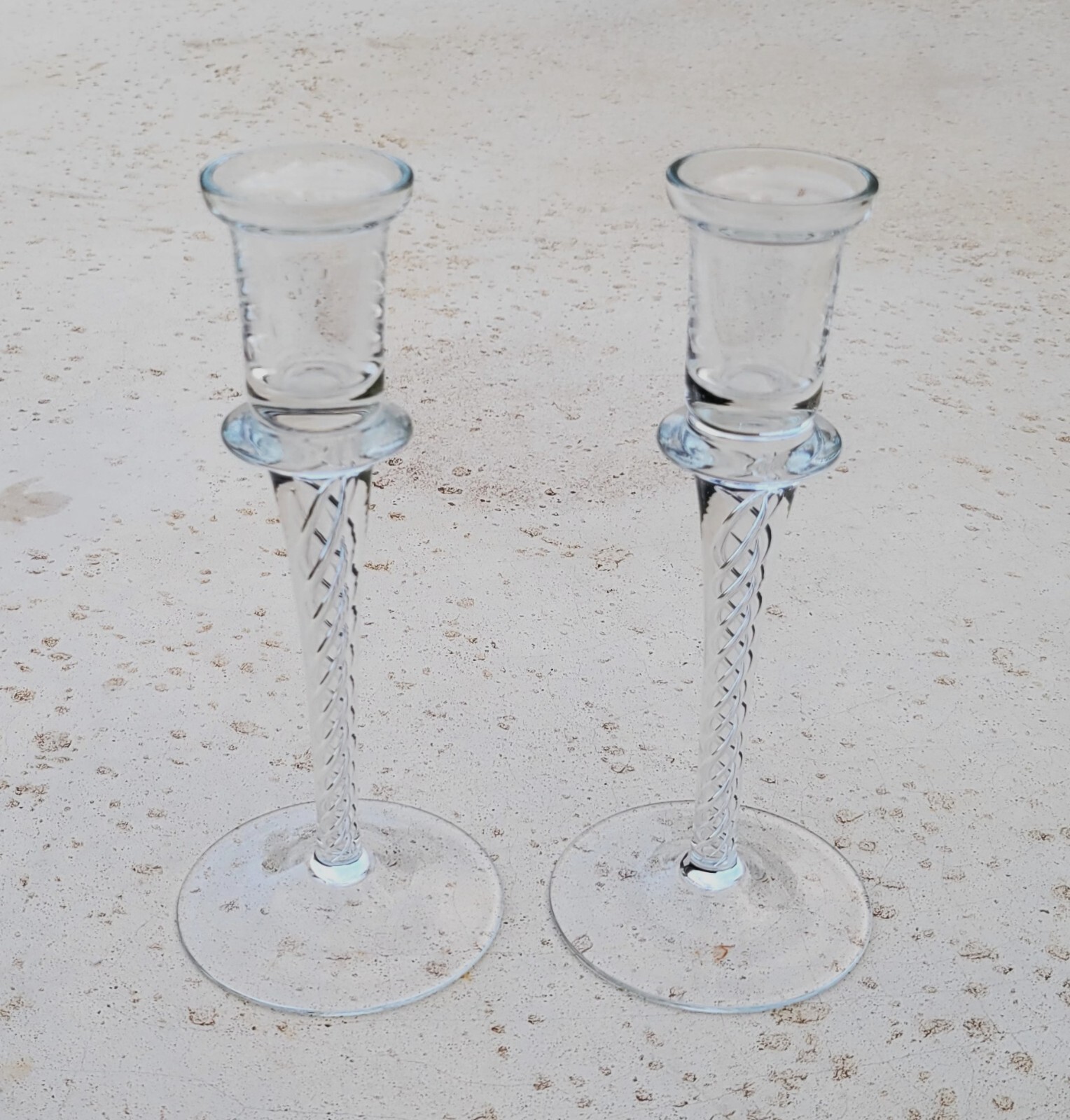LOVELY VINTAGE PAIR OF CRYSTAL CANDLE HOLDERS WITH AIR TWIST STEMS