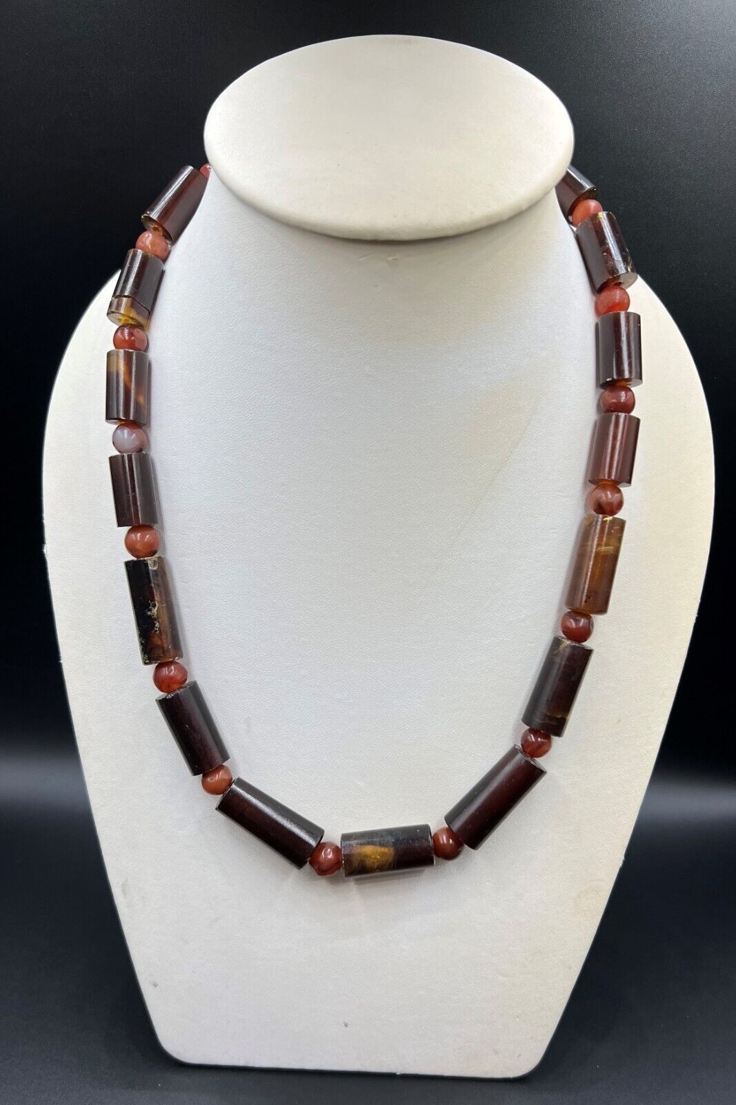 Antique Carnelian Agate Amber Beads Necklace