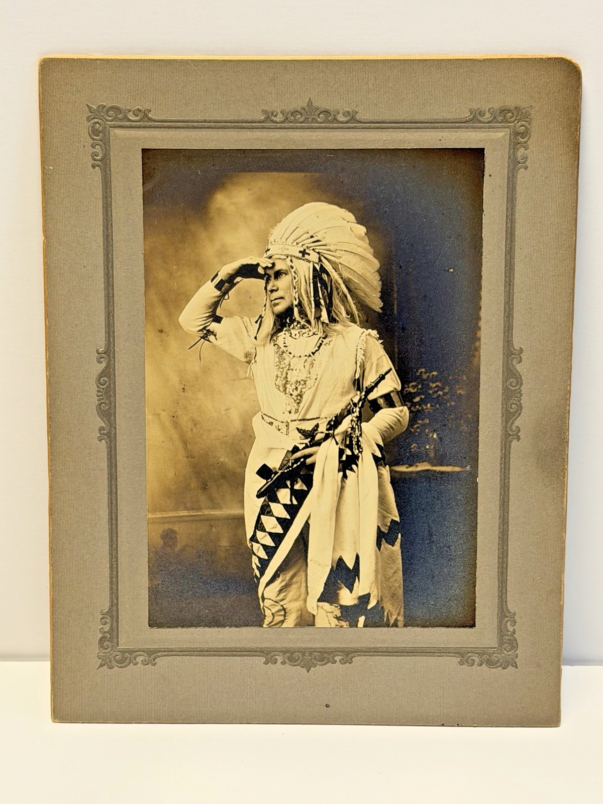 Native American Indian Cabinet Card Photograph of A Chief Holding A Pipe; 1880's Native American Indian Cabinet Card Photograph of A Chief Holding A Pipe; 1880's