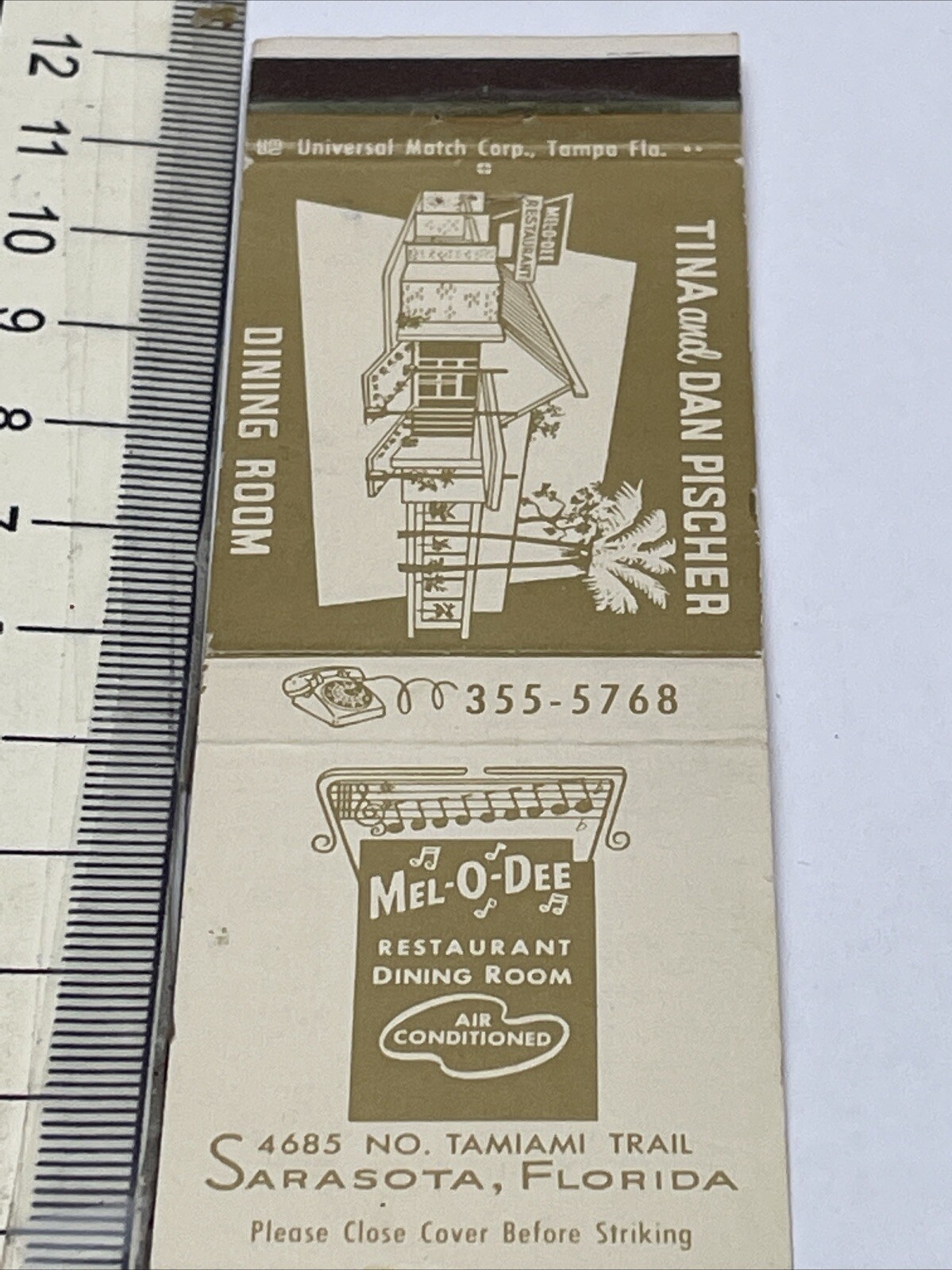 Rare Matchbook Cover Mel-O-Dee Restaurant Dining Room Sarasota, FL  gmg Unstruck