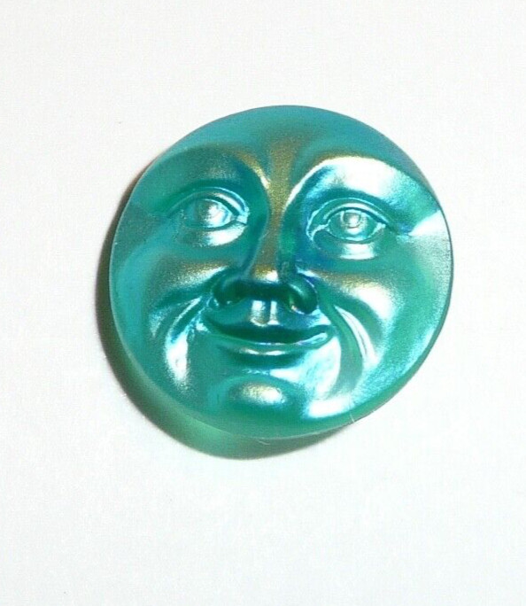 Awesome Green Czech Glass Shank Moon Face Button 18mm Green w/ Matte & AB Finish