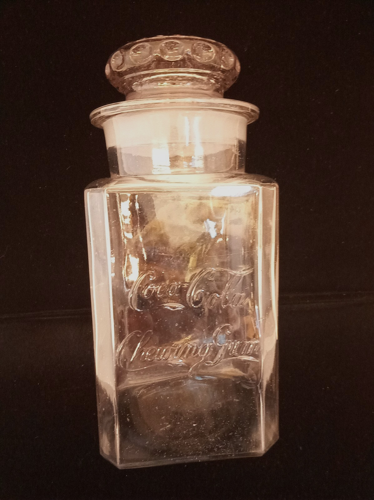 Antique 1900s Coca Cola Chewing Gum cannister amethyst glass