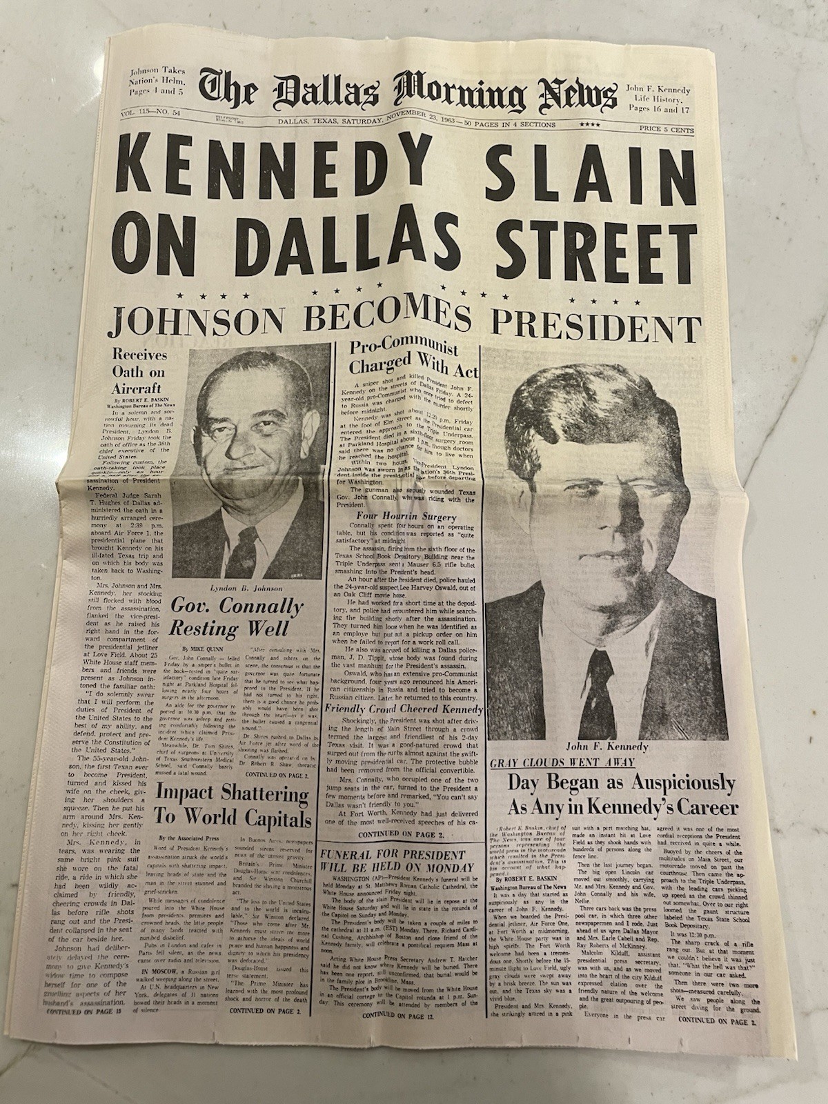 1963 JFK Assassination Newspaper The Dallas Morning News Nov 23 - Reprint