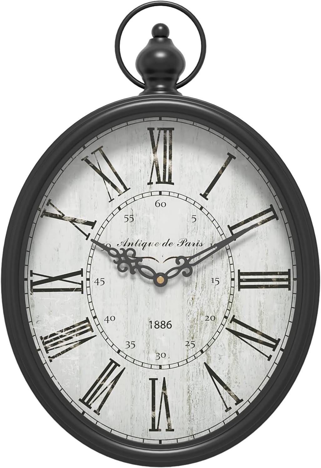 Menterry Large Oval Retro Wall Clock, Rustic Vintage Style, Large, Black