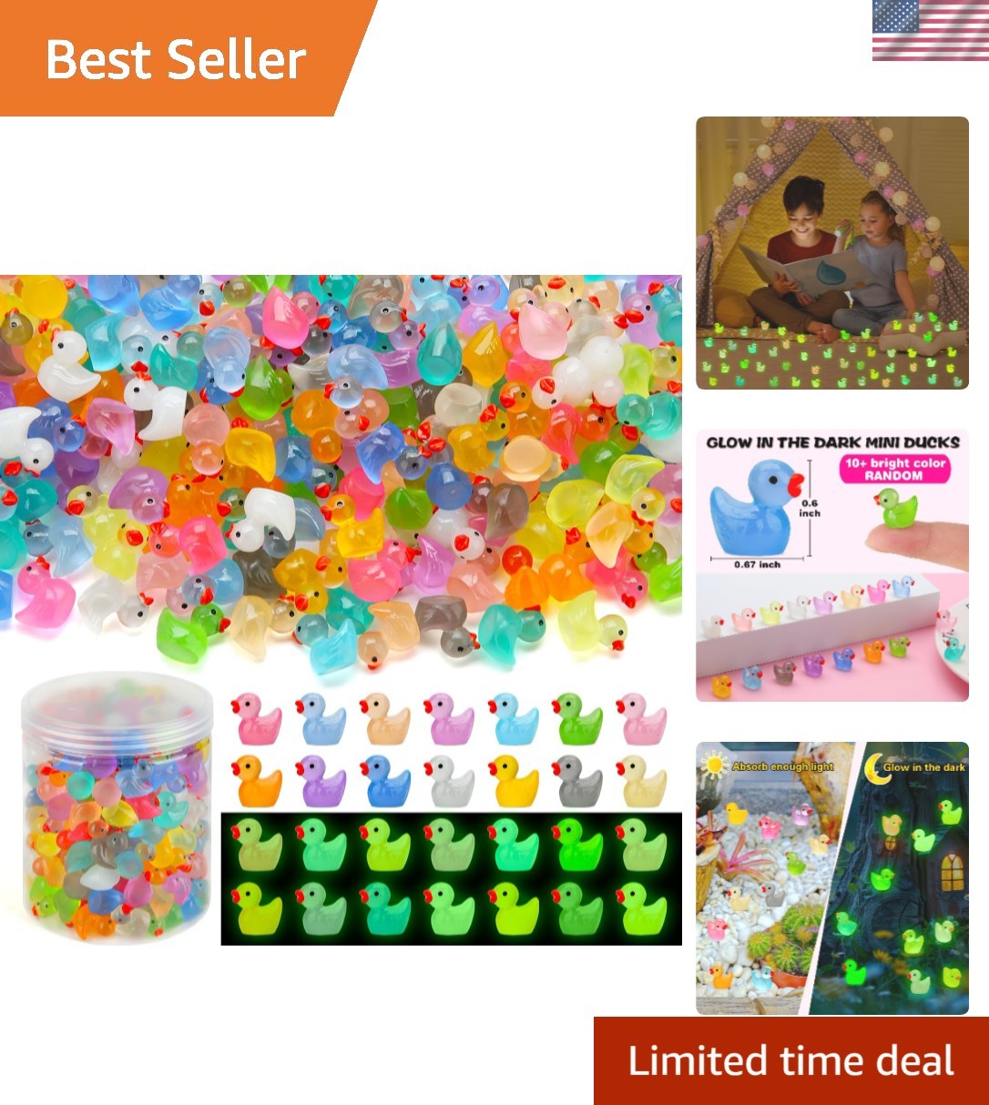 240pcs Luminous Mini Resin Ducks, Tiny Animals Bulk Glow in The Dark Small Pl...