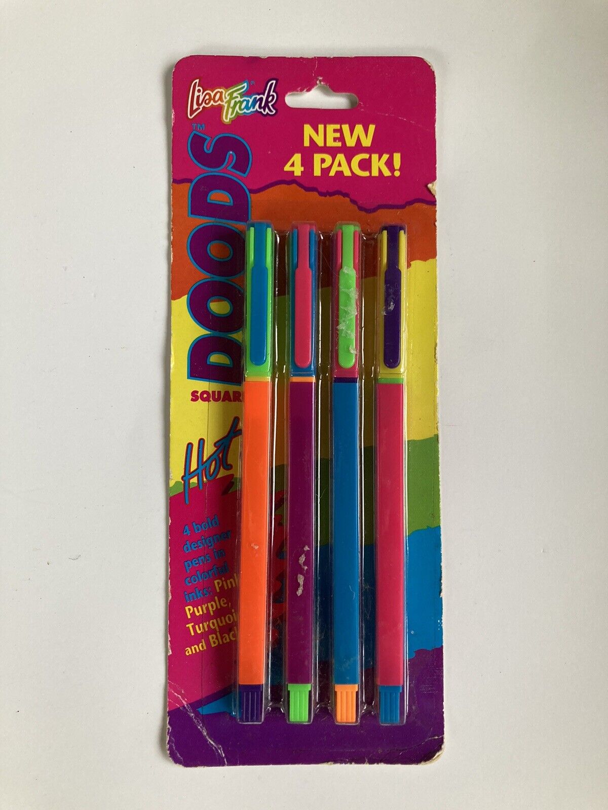NOS Vintage Original 90s Lisa Frank Square Doods Pens Neon Pack Pink Purple Ink