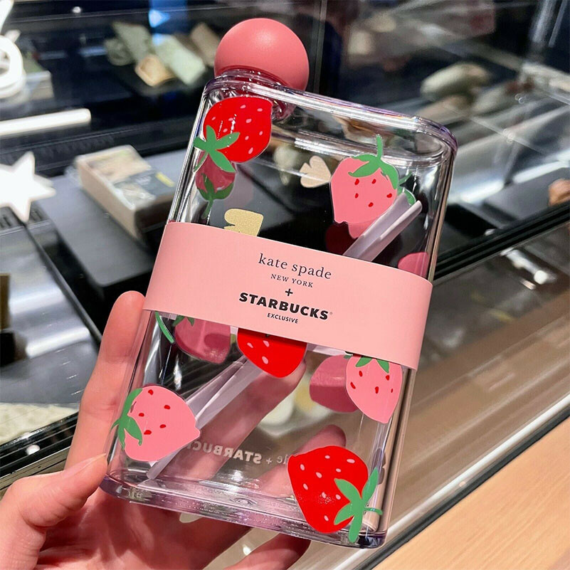Cute Original Starbucks Crossover Kate Spade 14oz Plastic Strawberry Tumbler