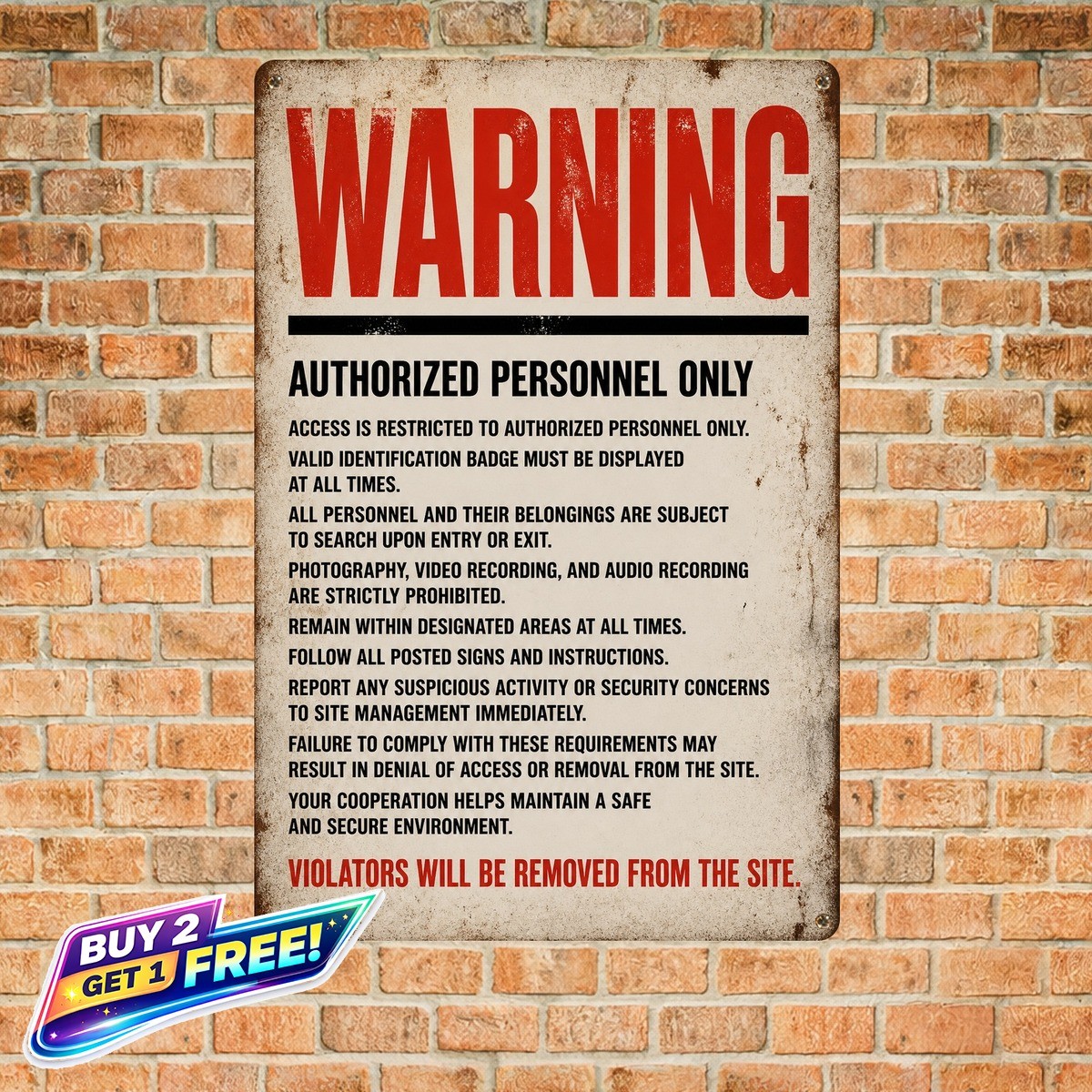 Restricted Area Deadly Force Authorized Security Metal Warning Sign 8x12