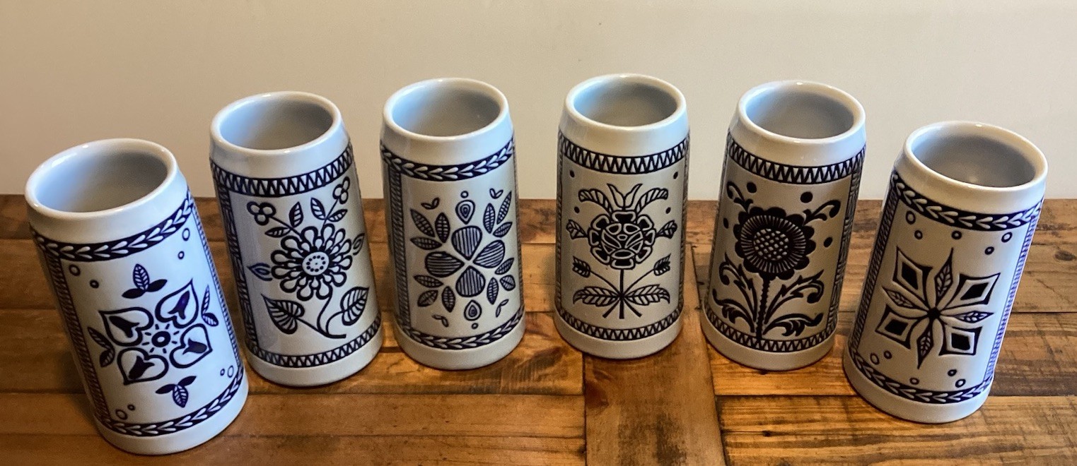 Anheuser Busch Budweiser CS 11 Blue Delft Steins 1977 Ceramarte Full Set Of 6