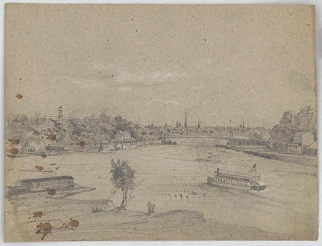 Philadelphia PA Fairmount Water Works Schuylkill River 1856 Sternwheeler