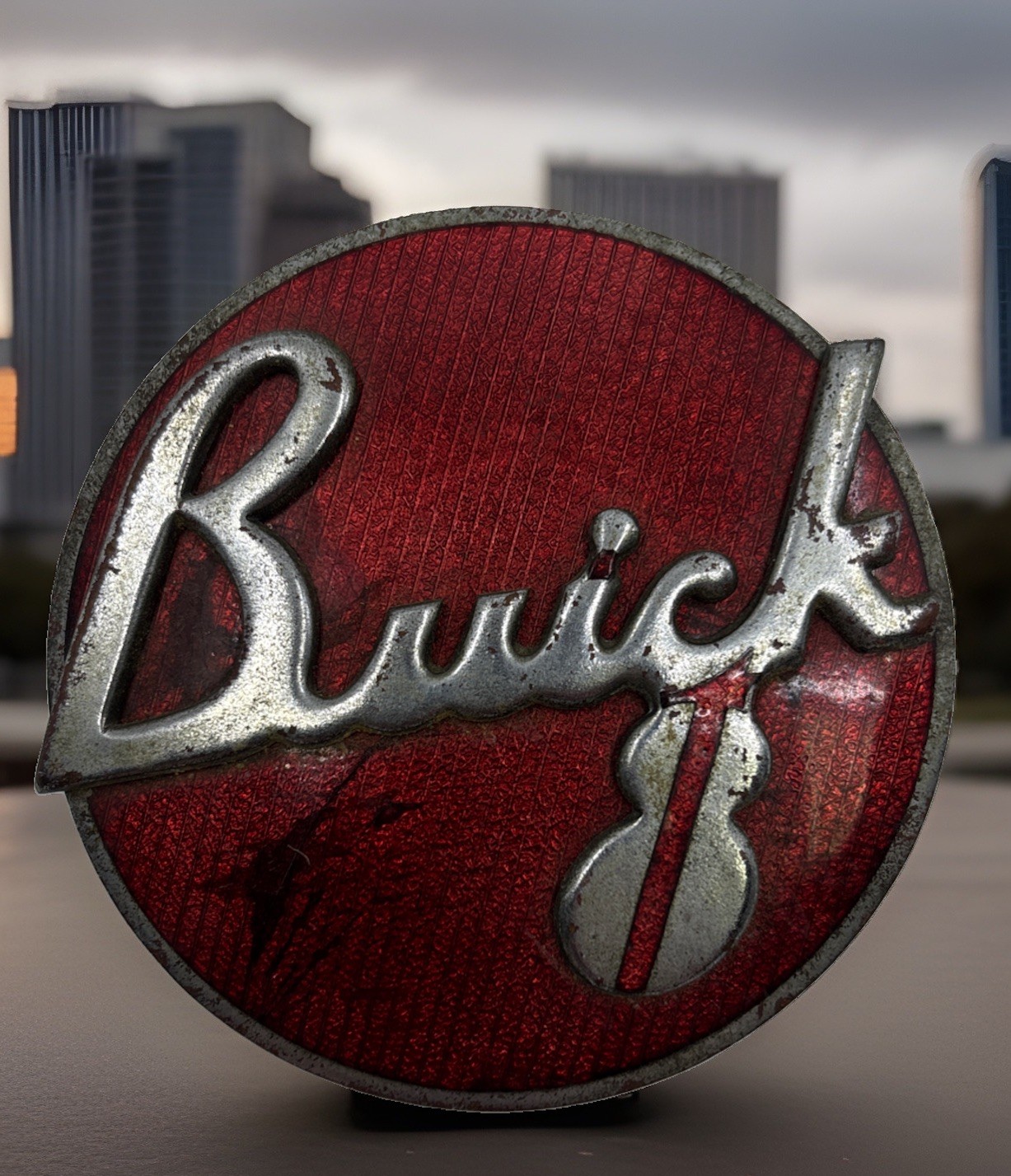 1936 grille ornament Buick Vintage Red Round Emblem Badge with Mounting Posts 1936 grille ornament Buick Vintage Red Round Emblem Badge with Mounting Posts