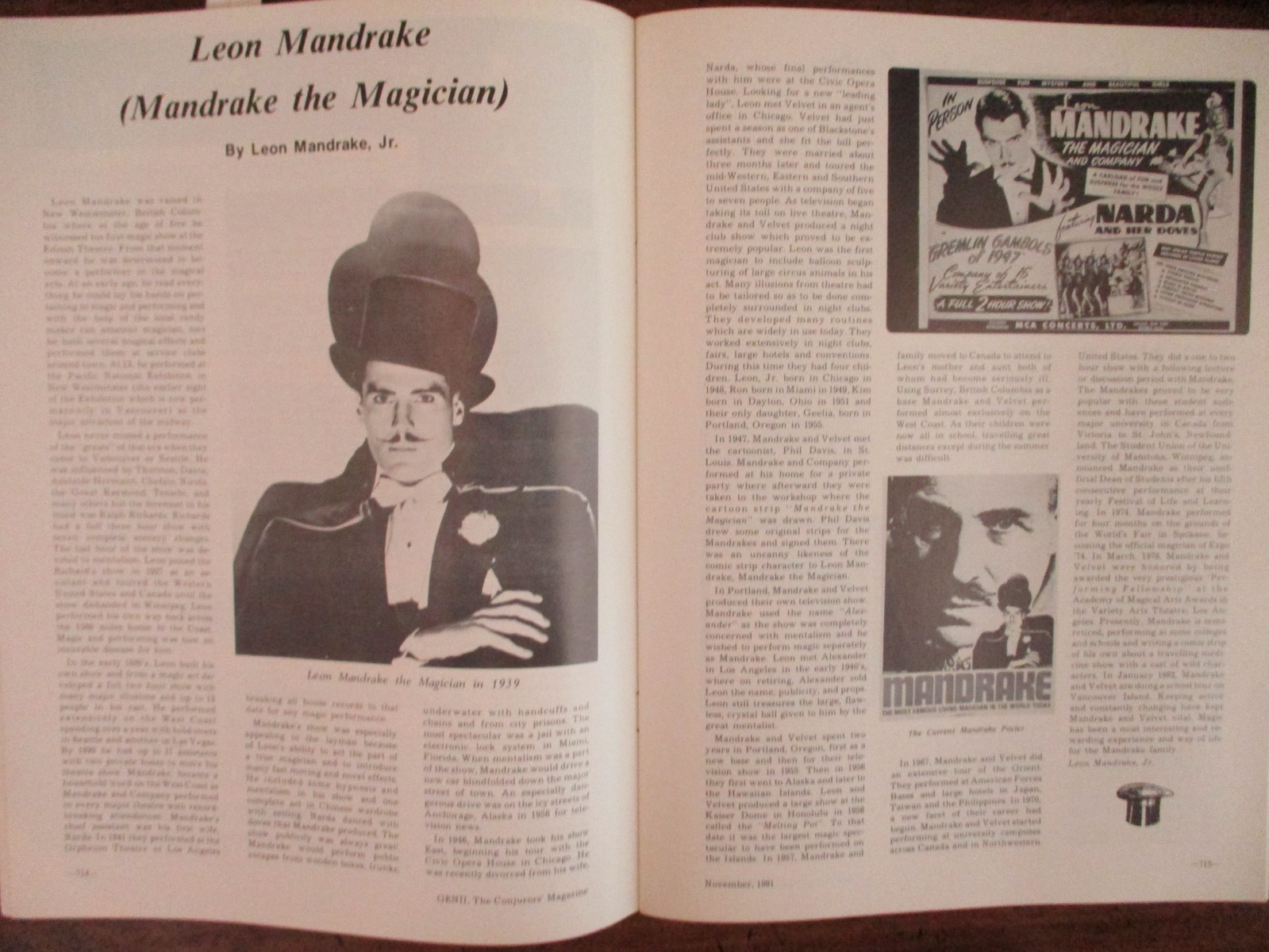 Nov-1981 Genii The Conjurors Mag(MANDRAKE THE MAGICIAN/MARCO THE MAGI/NICK SAVVA