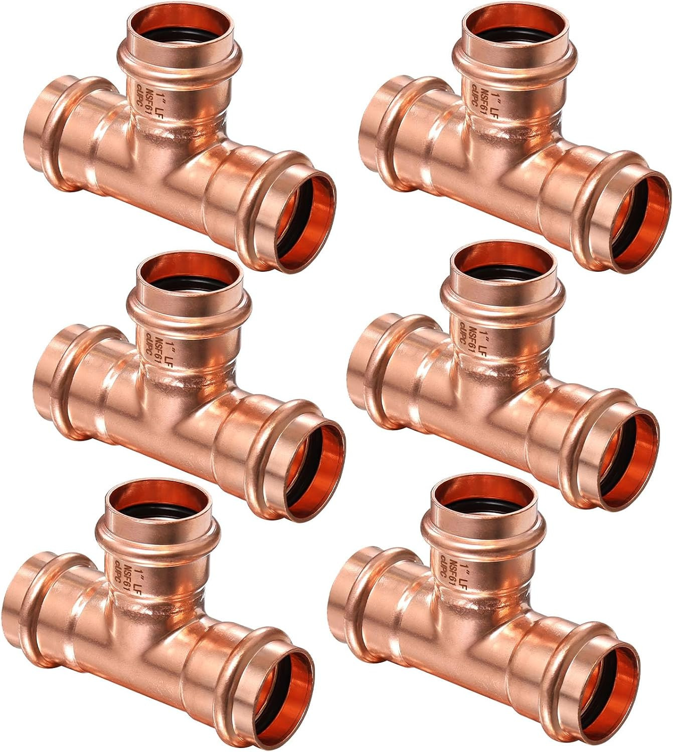 Copper Press Fittings Tee 1 Inch Copper Press Tee Coupling 6Pk,Zero Lead