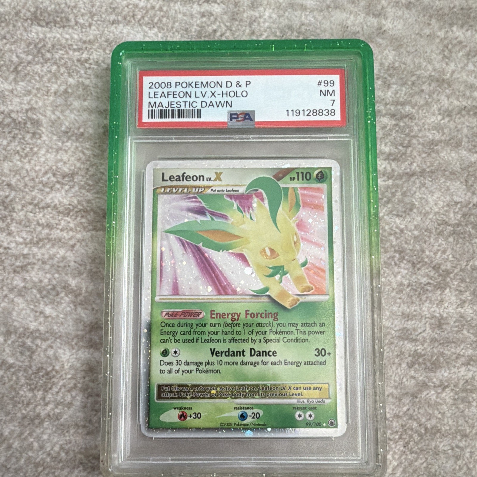 Pokemon Leafeon LV.X 99/100 Majestic Dawn Holo PSA 7 *Tail Swirl*