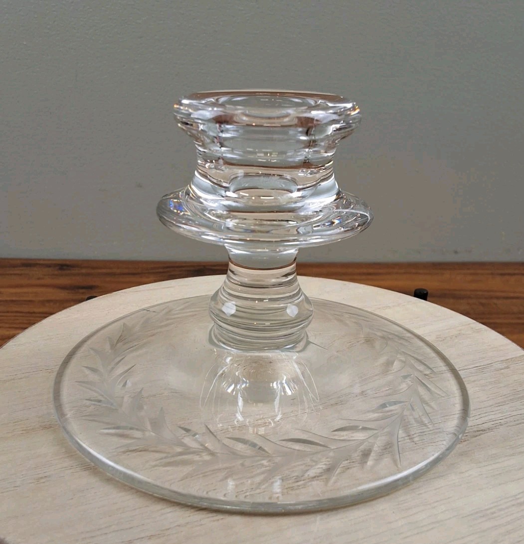 Vtg Fostoria Etched Bottom Clear Glass Single Candlestick Replacement Pc 2.75 in